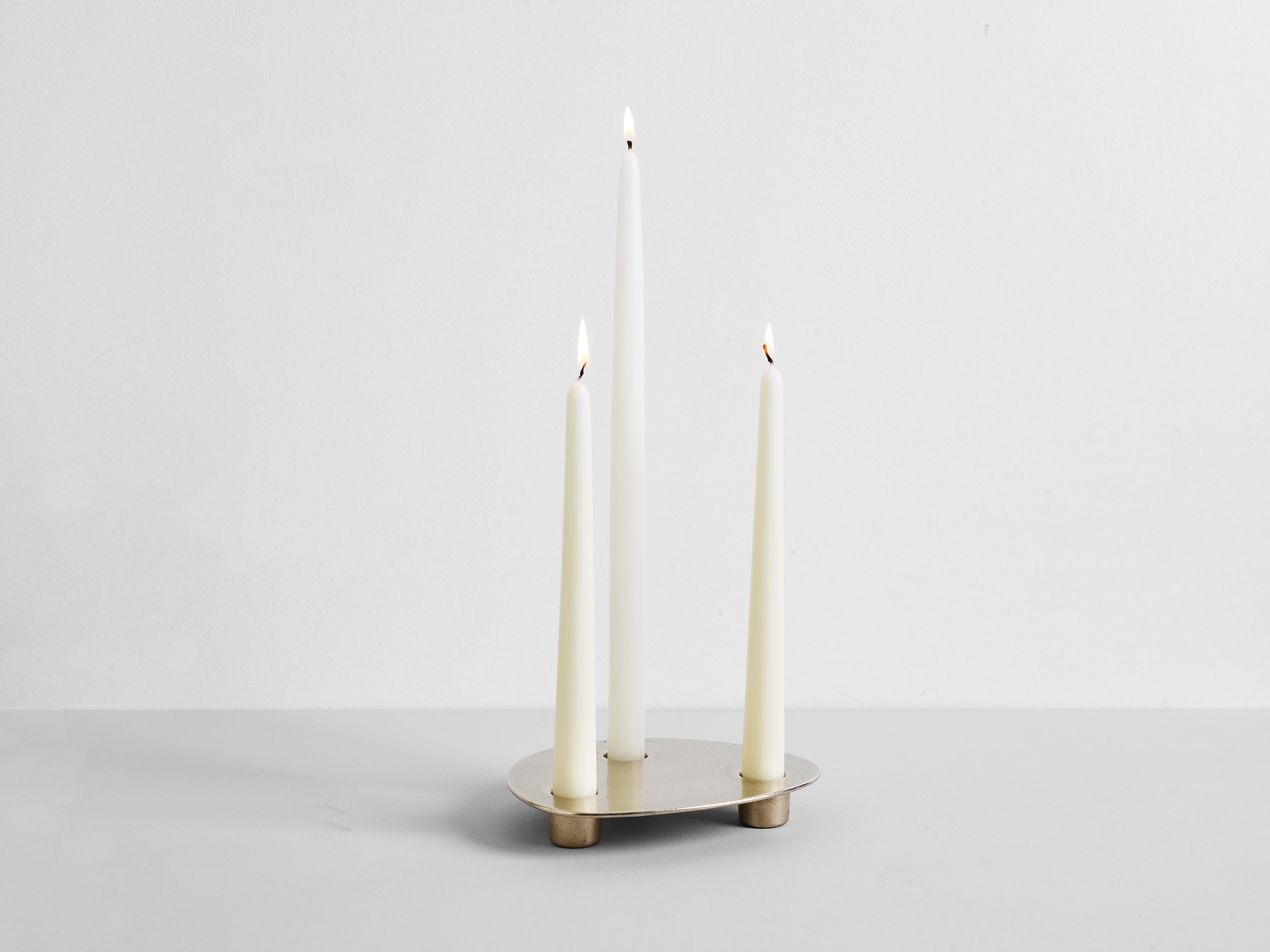 Contemporary Brass Trio Candle Holder Henry Wilson For Sale