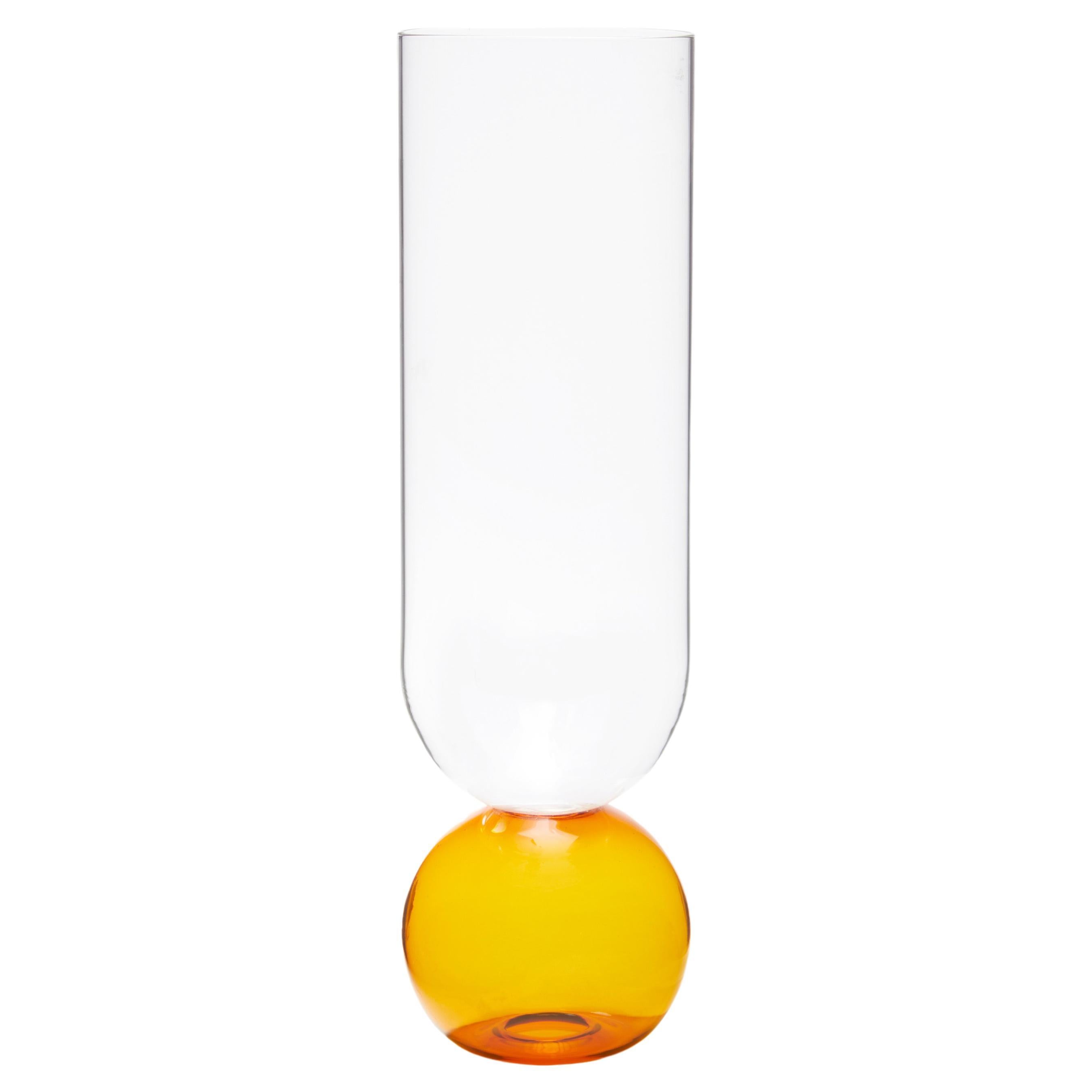 Contemporary Amber Flower Glass Blown Cylinder Vase Handcrafted, Natalia Criado For Sale