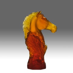 Contemporary Amber Glass Sculpture of a "Knight Chess Piece" by Daum