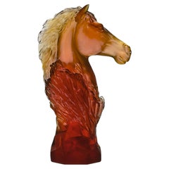 Contemporary Amber Glass Sculpture of a "Knight Chess Piece" by Daum