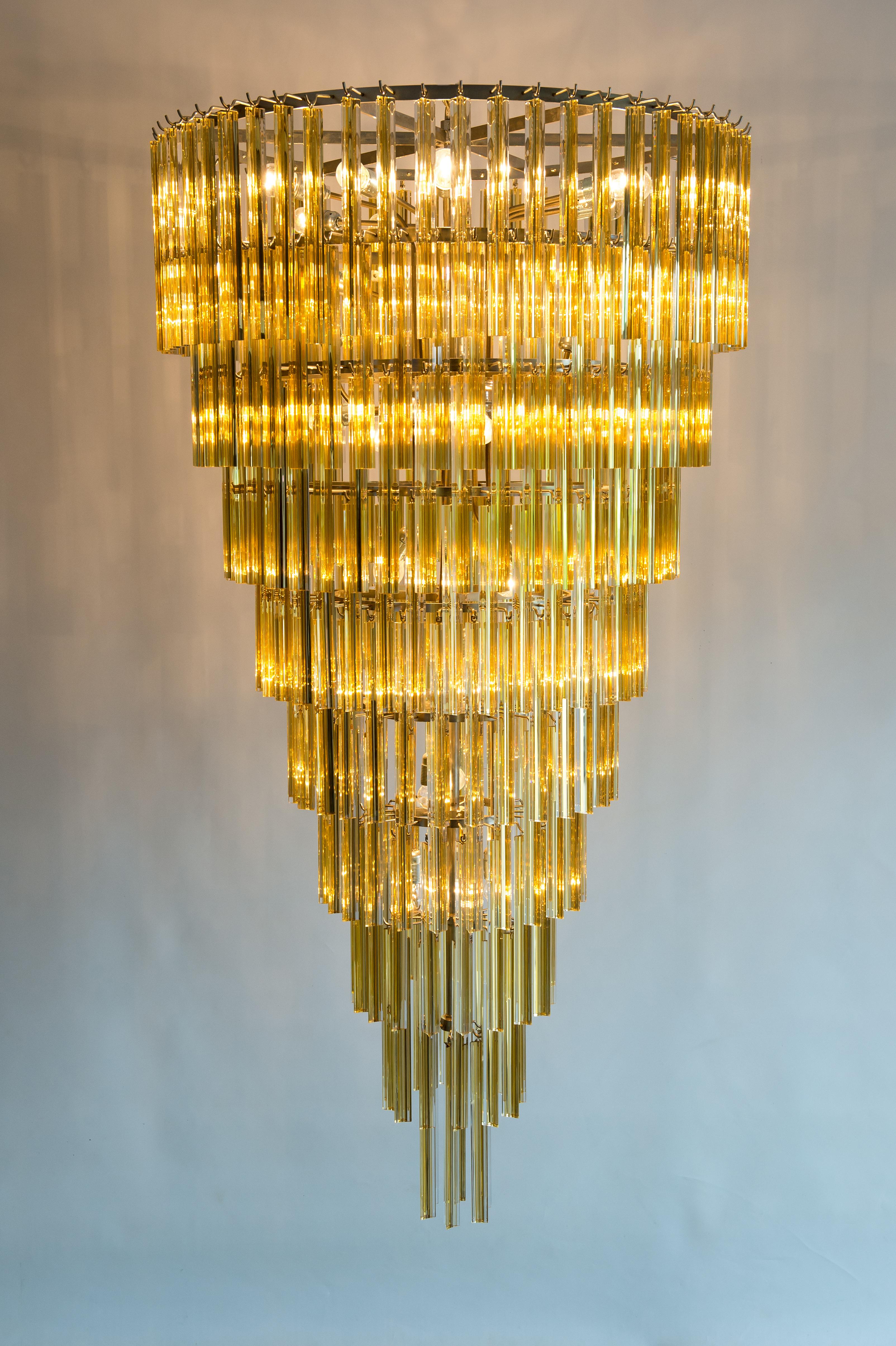 Contemporary Amber Murano Glass Cone Chandelier, Made in Italy For Sale 5