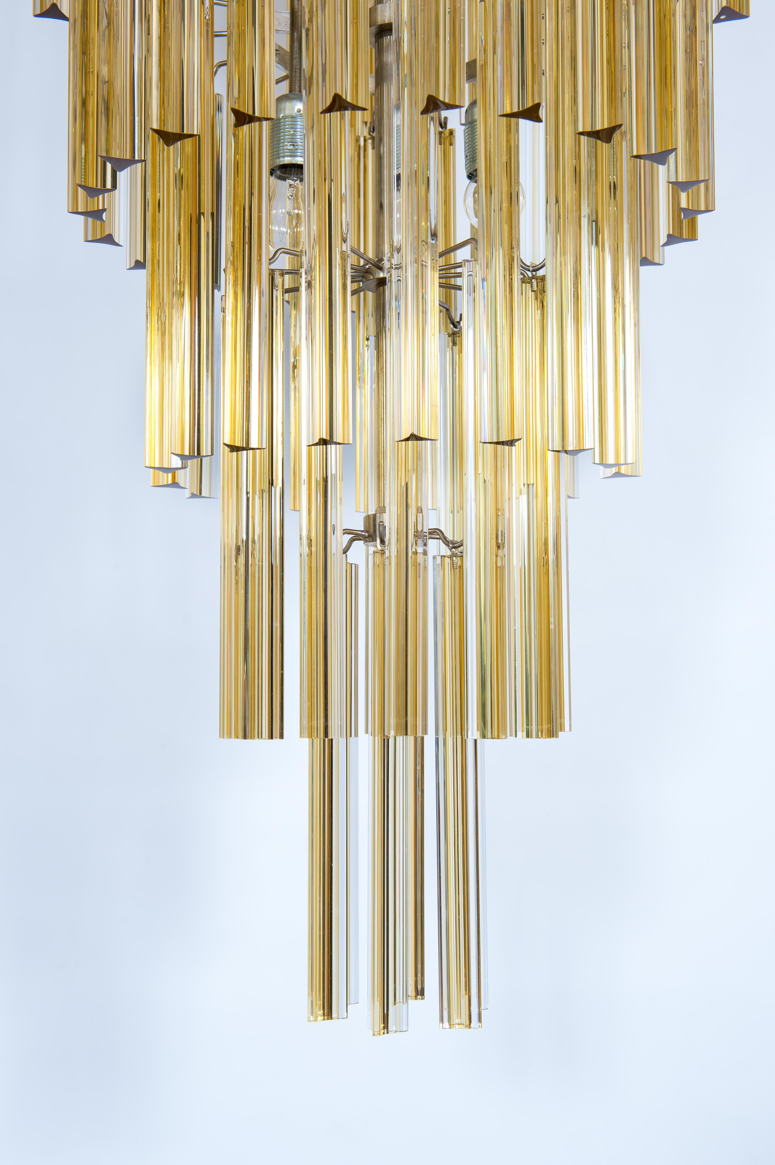 Italian Contemporary Amber Murano Glass Cone Chandelier, Made in Italy For Sale