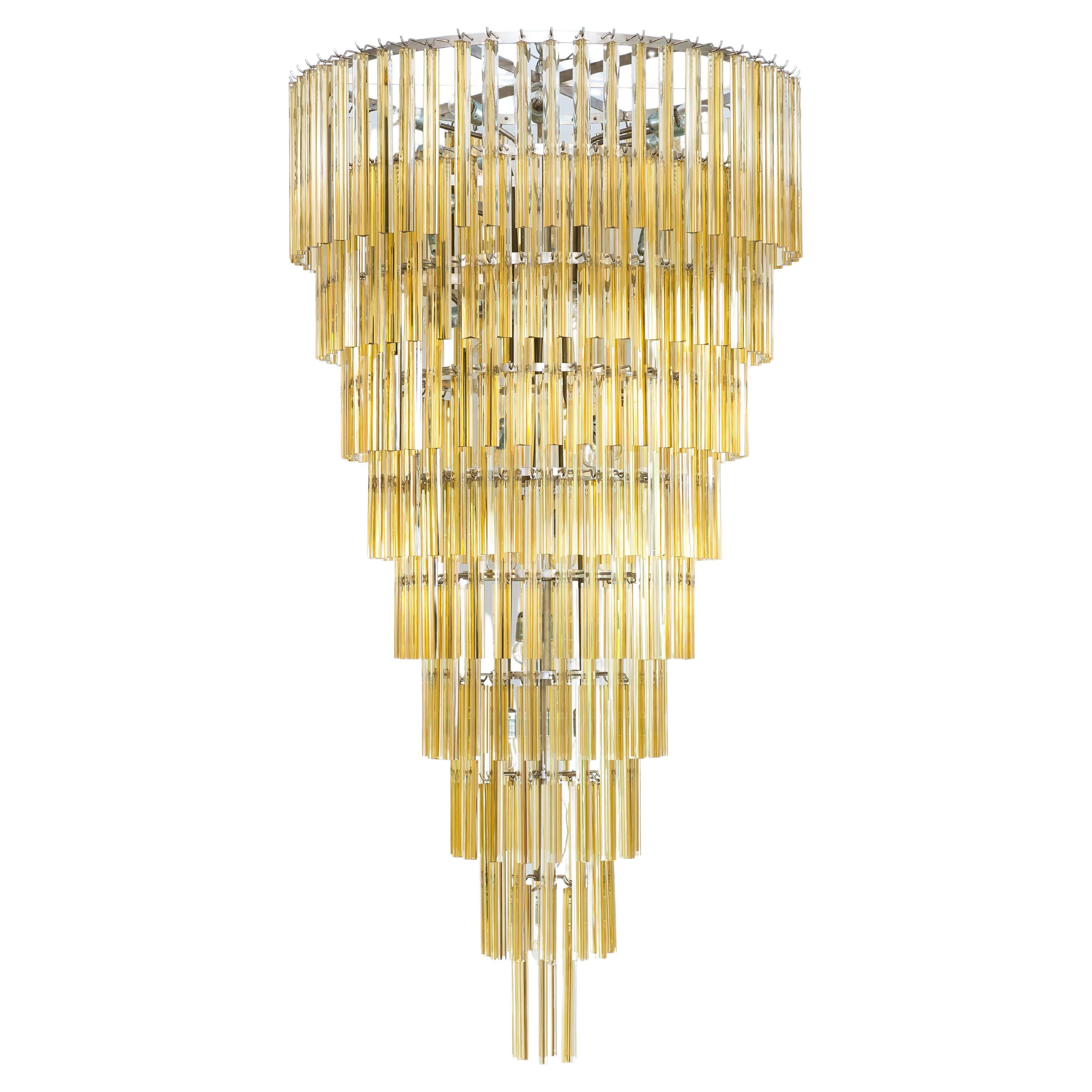 Contemporary Amber Murano Glass Cone Chandelier, Made in Italy