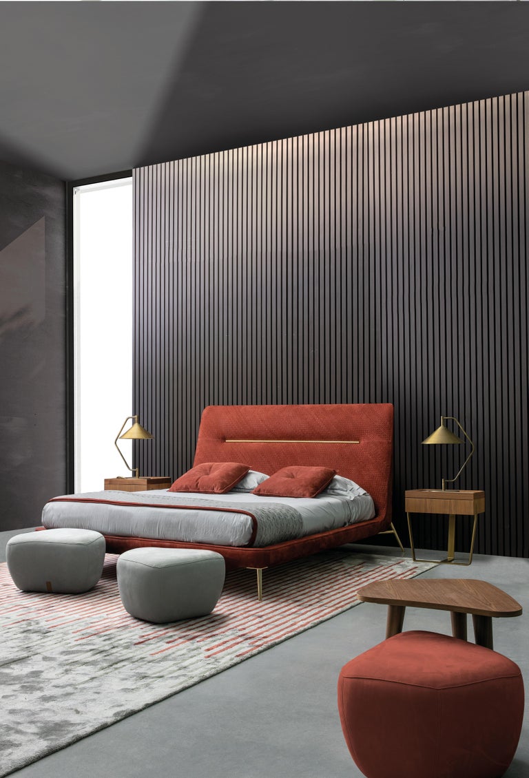 Contemporary Amelie King Size Bed Leather Brass Design by Castello