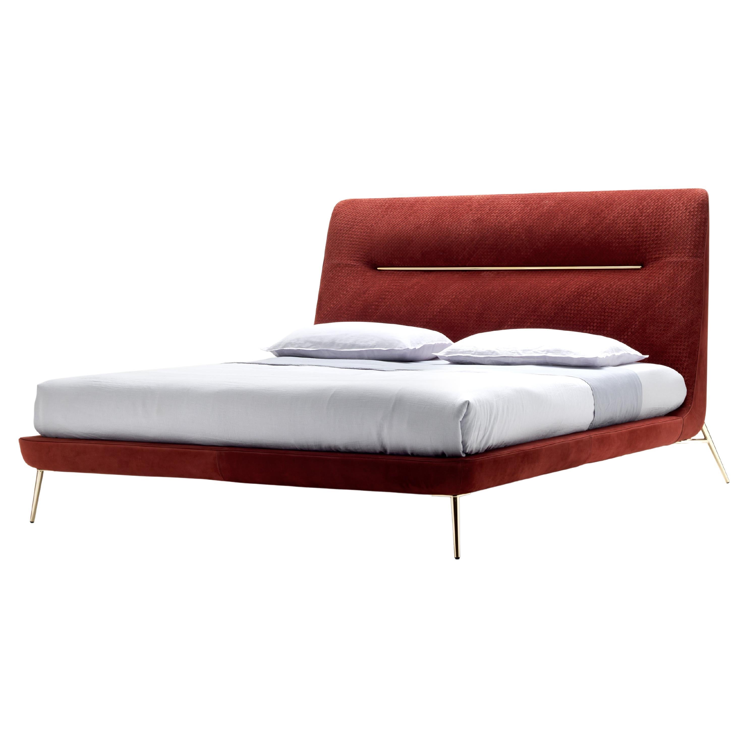 Contemporary Amelie King Size Bed Leather Brass Design by Castello Lagravinese For Sale