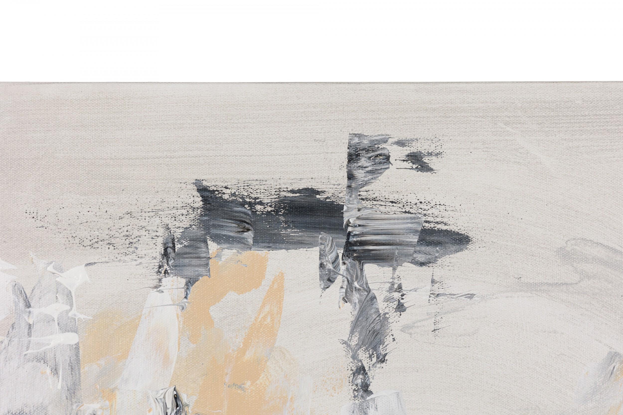 Zeitgenössisches amerikanisches abstraktes Acrylgemälde in schweren beigen und grauen Pinselstrichen auf quadratischer Leinwand. (BARBARA KISKOVSKI)

Zustand: Ausgezeichnet