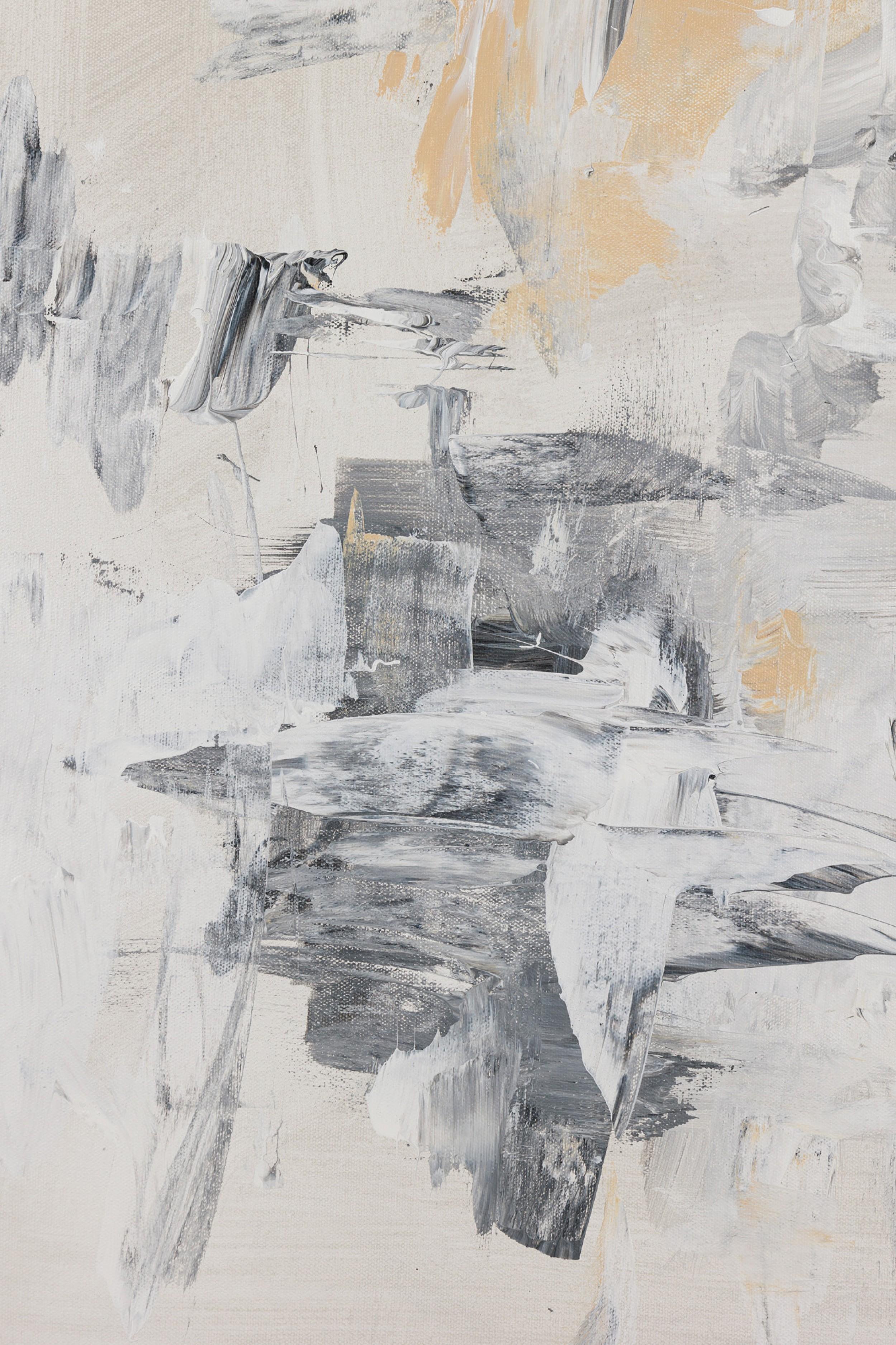 Contemporary American Abstract Acryl Beige und Grau Gemälde auf Leinwand (Radiert) im Angebot