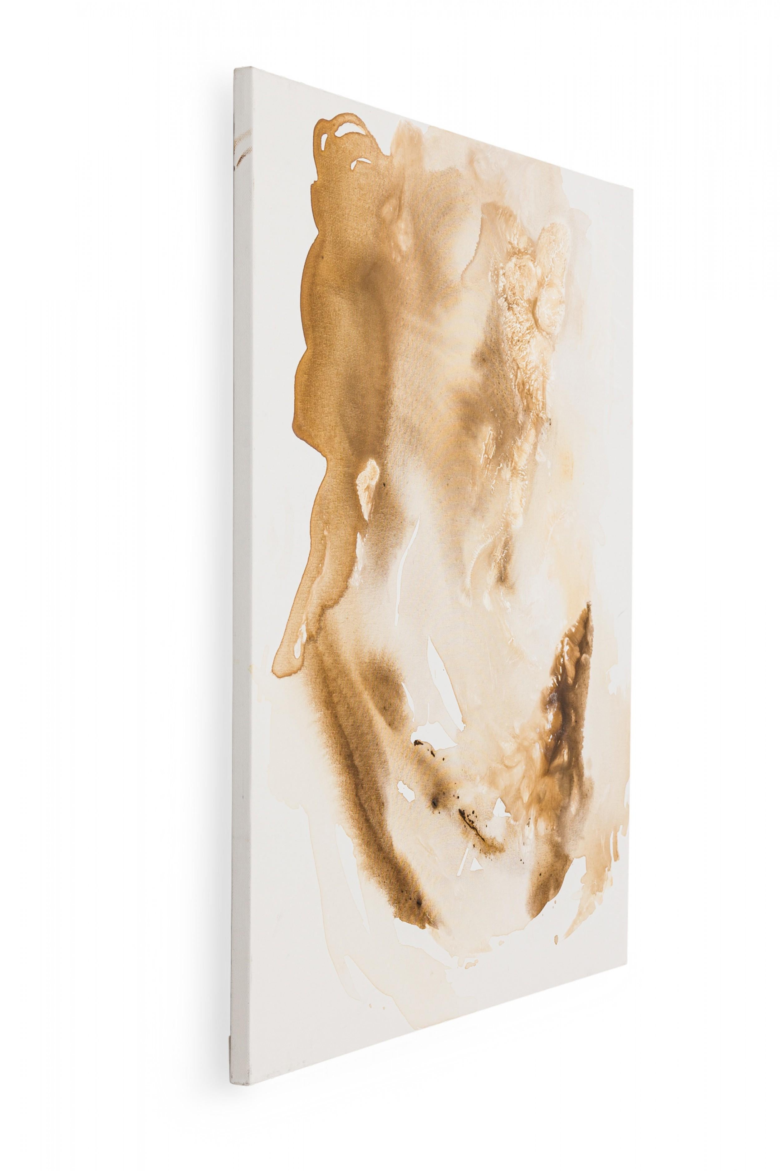 Contemporary American Abstract Acrylic Light Brown Wash Painting on Canvas (Radiert) im Angebot