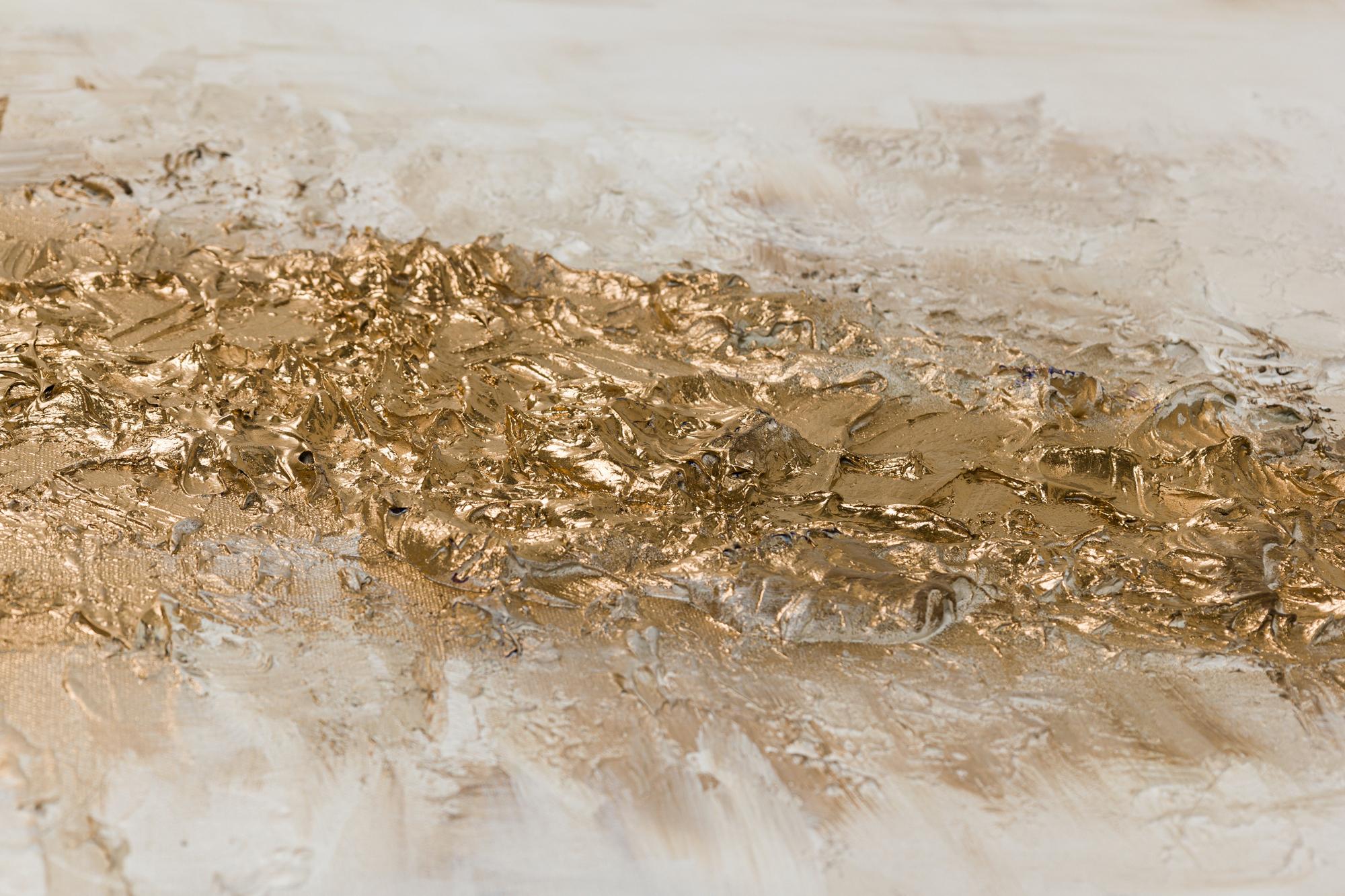 Pintura Americana Contemporánea Abstracta en Técnica Mixta Textura Dorada sobre Lienzo Estadounidense en venta