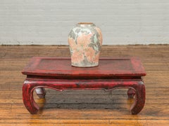 Hand-Glazed Ceramic Vase with Pink Floral Motif on Gray Ground