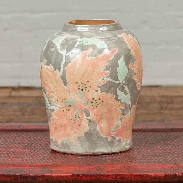 Contemporary American Collection Ceramic Vase with Large Orange Flowers