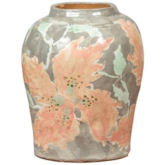 Contemporary American Collection Ceramic Vase with Large Orange Flowers