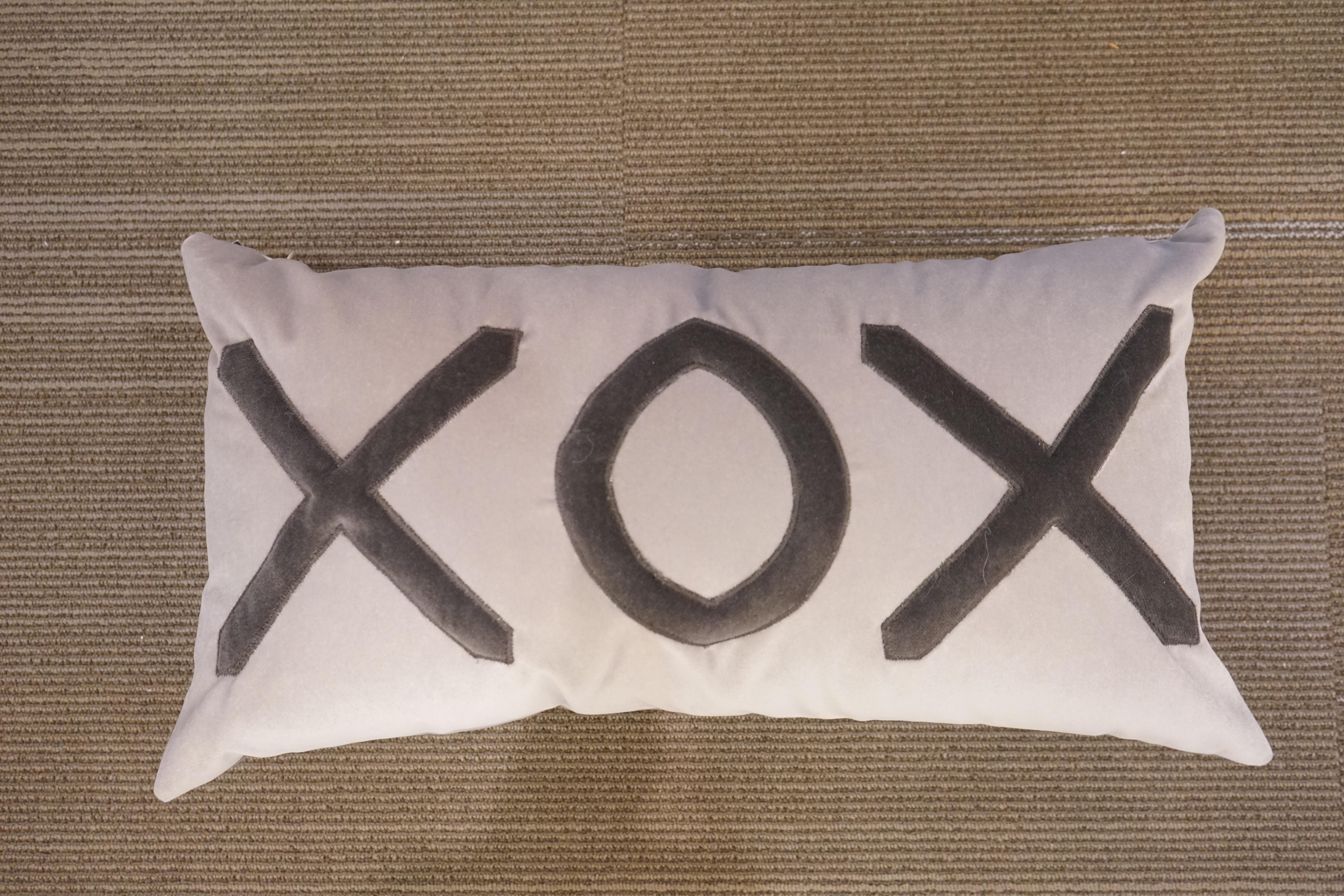 North American Contemporary American Grey Velvet XOX Pillow