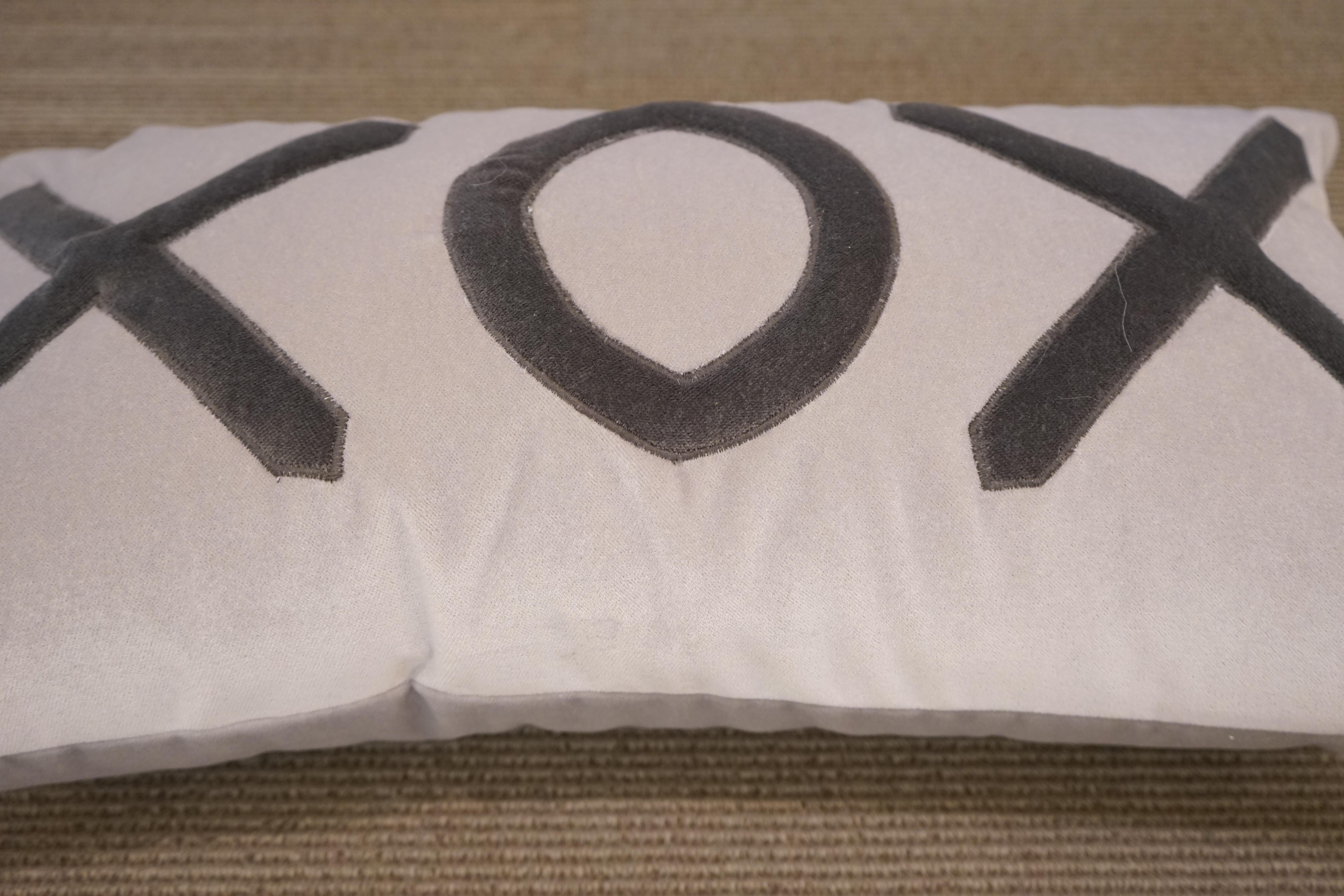Contemporary American Grey Velvet XOX Pillow In New Condition In Aspen, CO