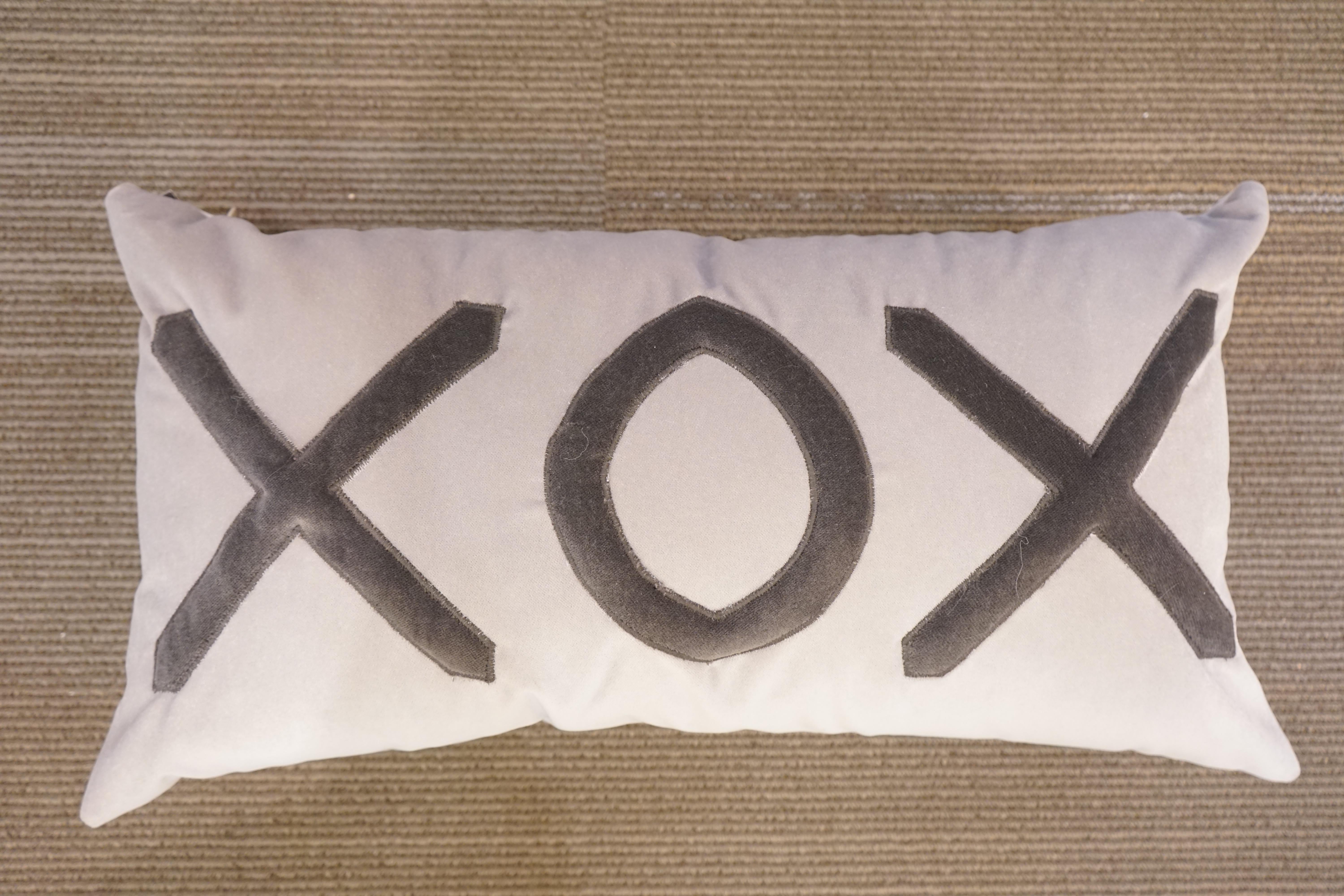 Contemporary American Grey Velvet XOX Pillow 1