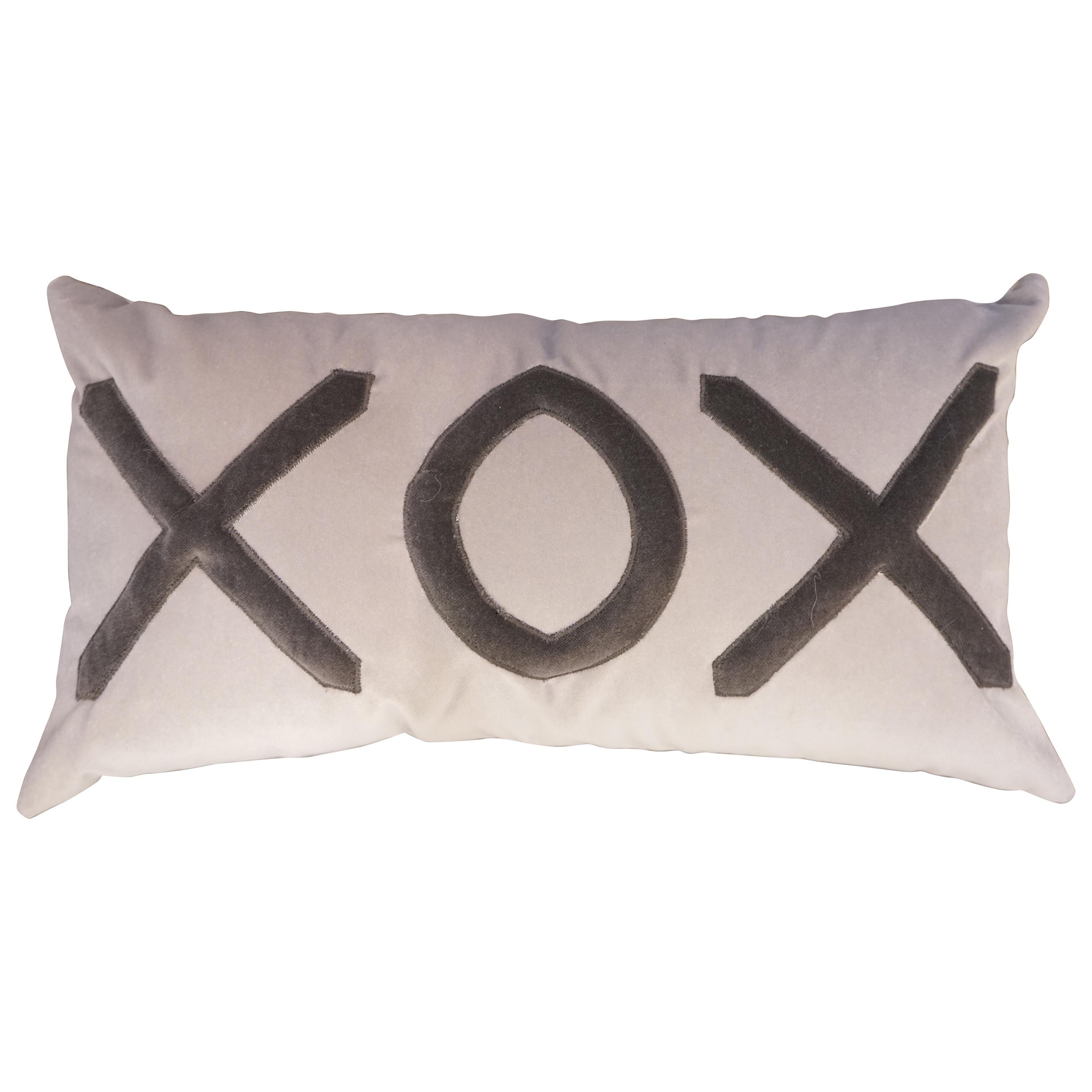 Contemporary American Grey Velvet XOX Pillow