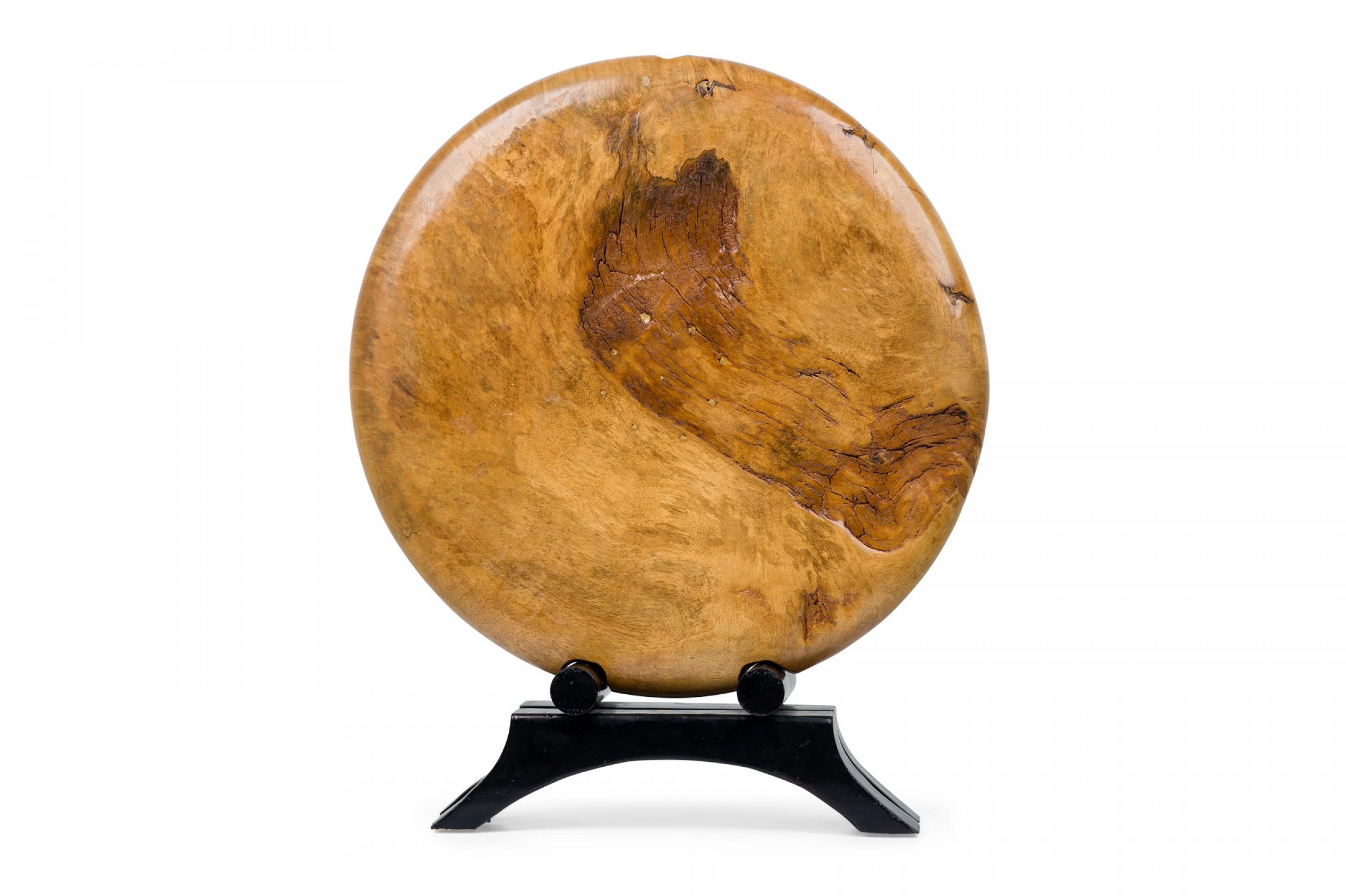 Contemporary American Modern Circular Wood Sculpture on Stand In Good Condition For Sale In New York, NY