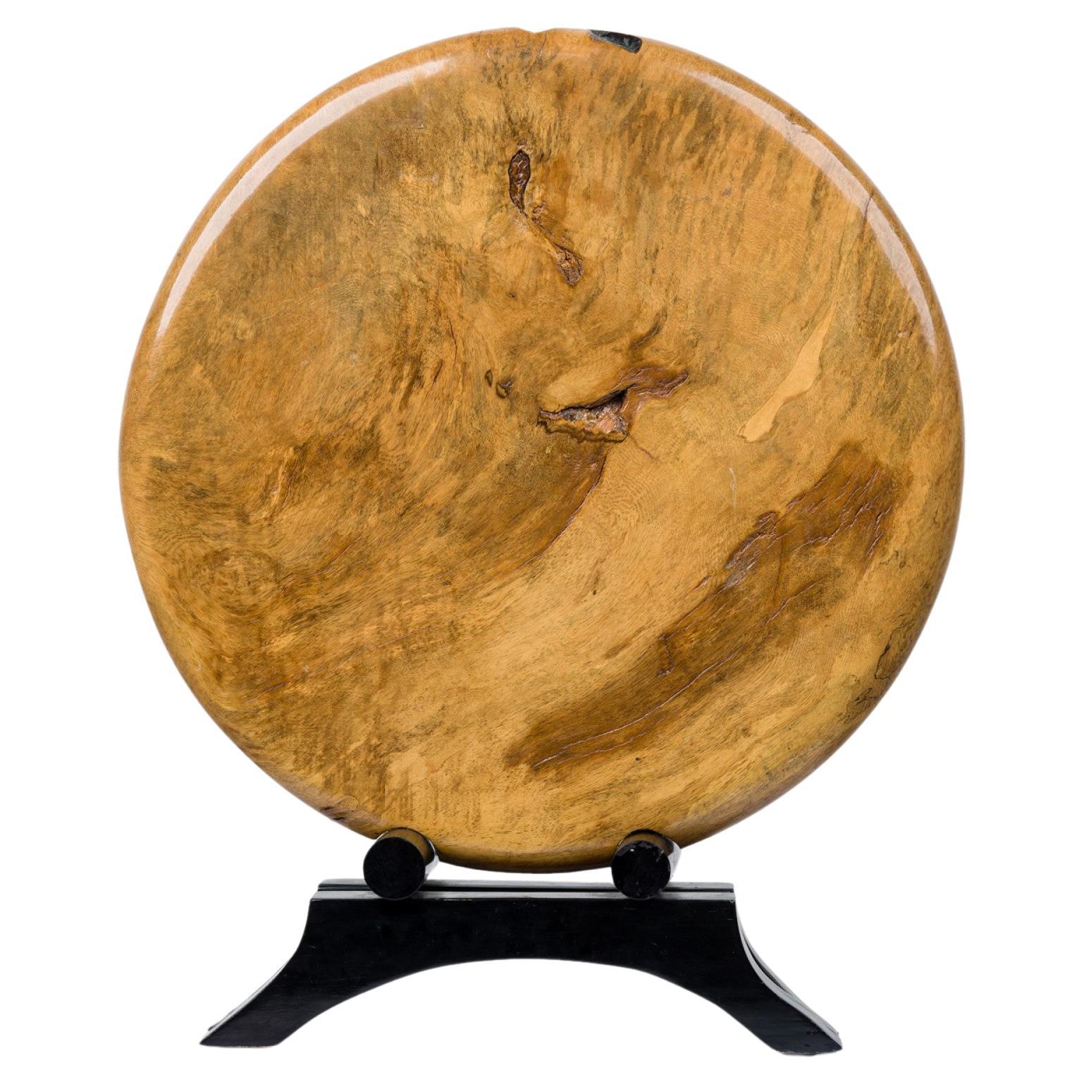 Contemporary American Modern Circular Wood Sculpture on Stand For Sale