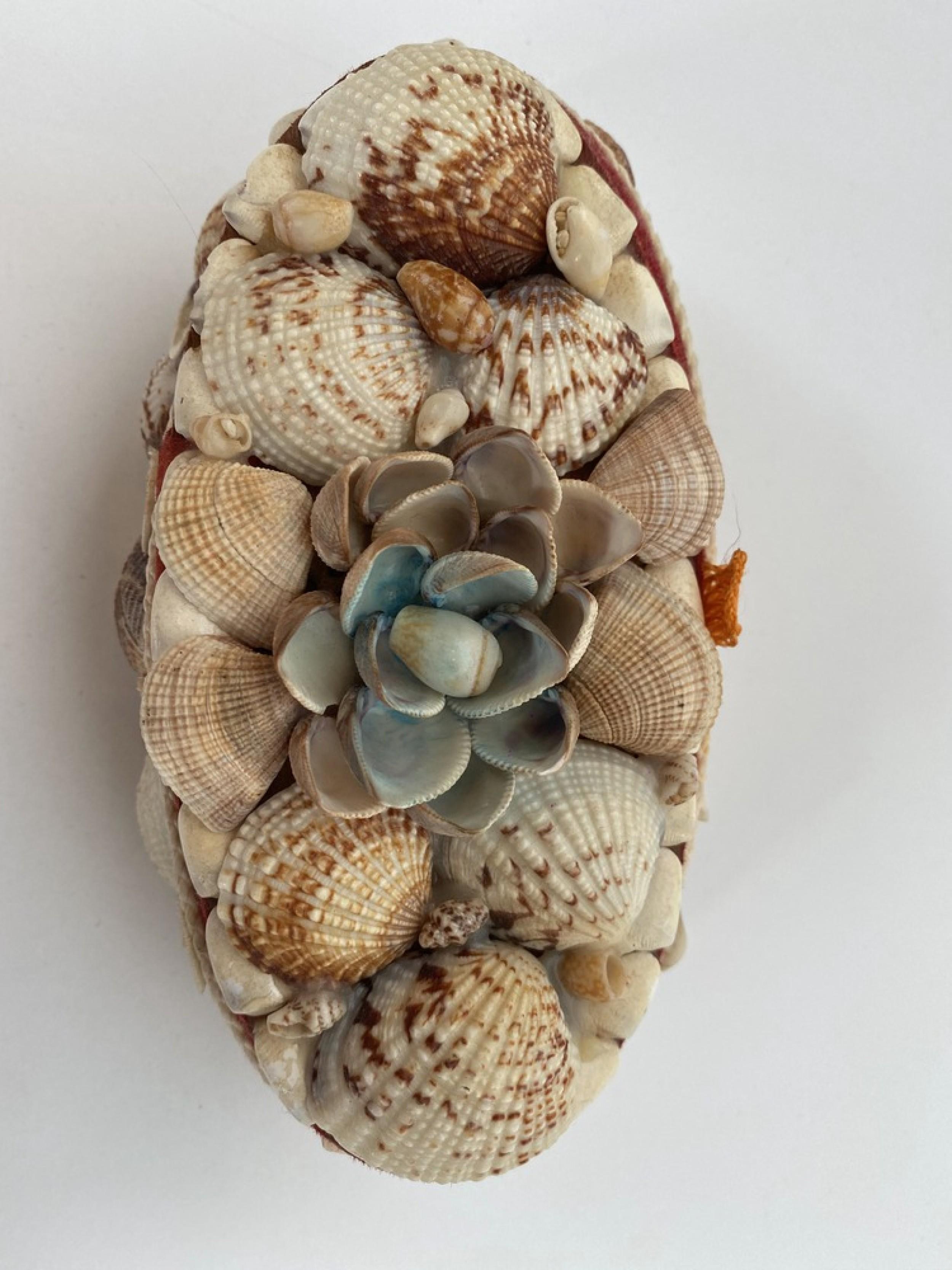 Zeitgenössische amerikanische moderne ovale Muschel-Schmuckkiste (Koralle) im Angebot