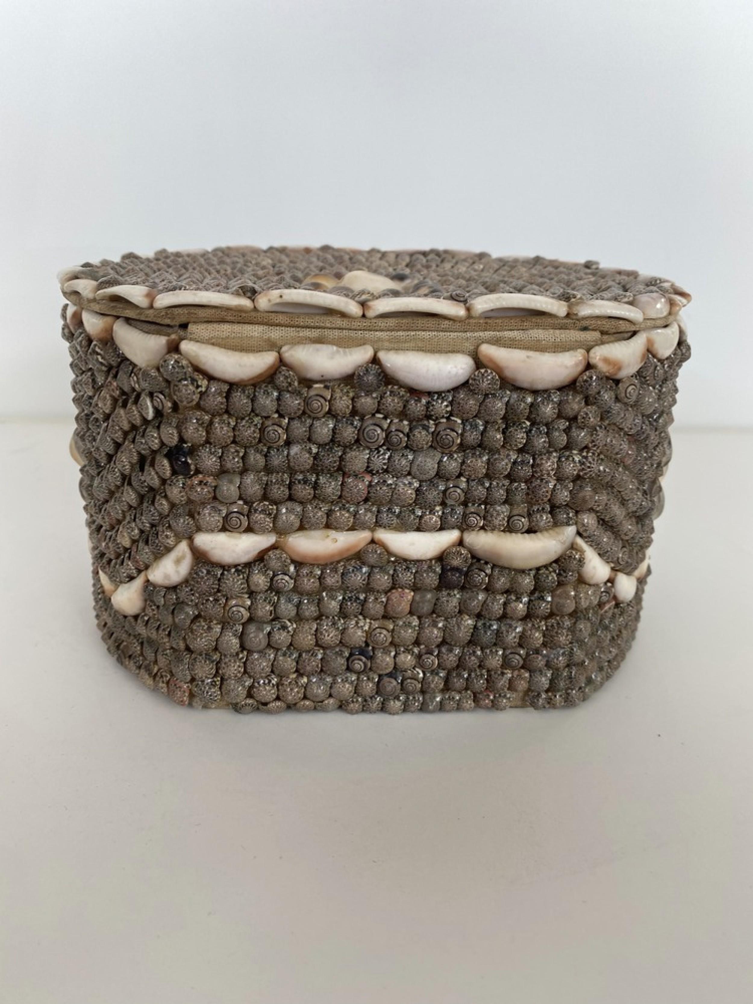 Velvet Contemporary American Modern Oval Seashell Veneer Jewelry Box For Sale