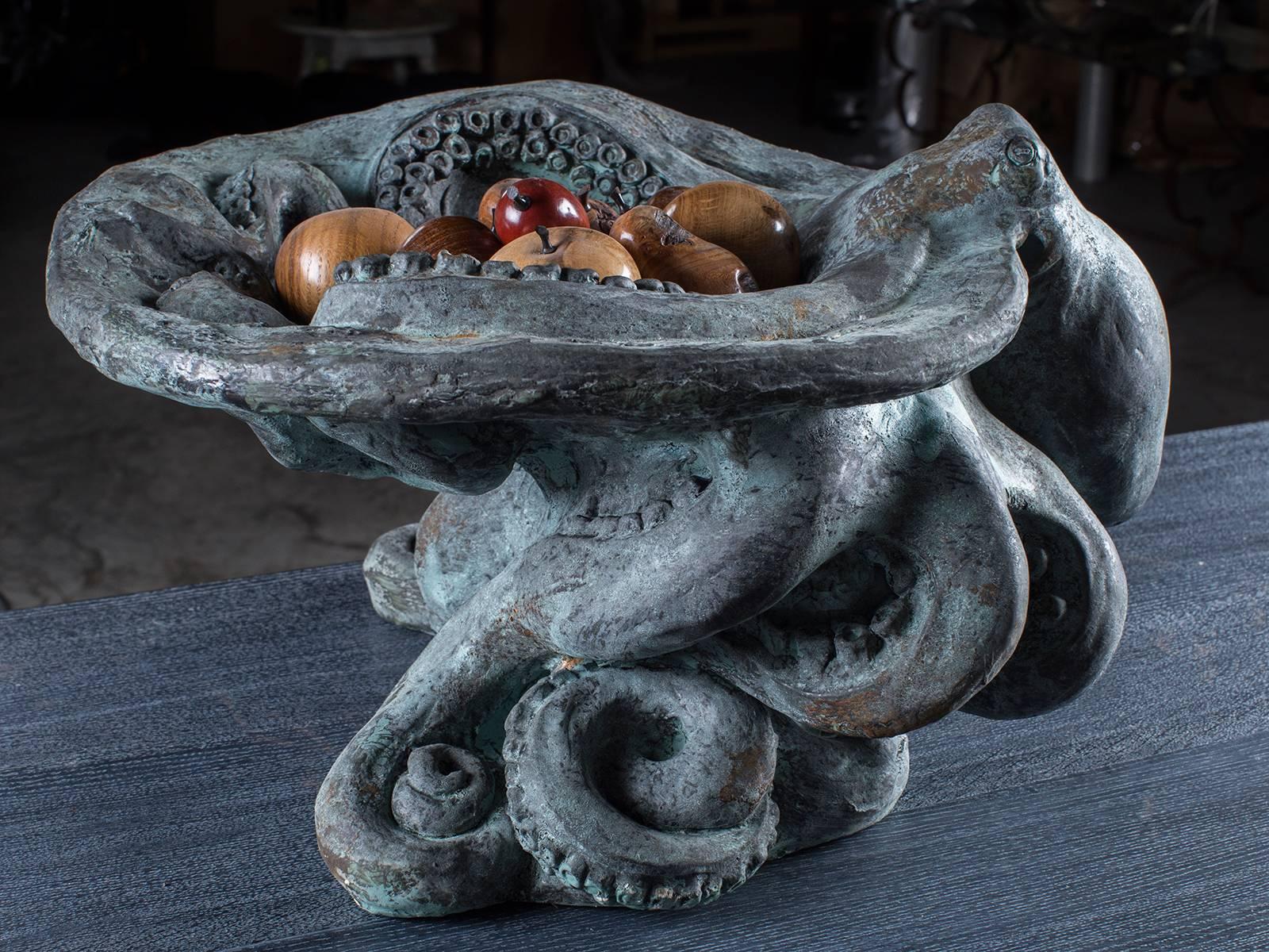 Cast Stone Contemporary American Octopus Centerpiece Bowl Sculpture from California