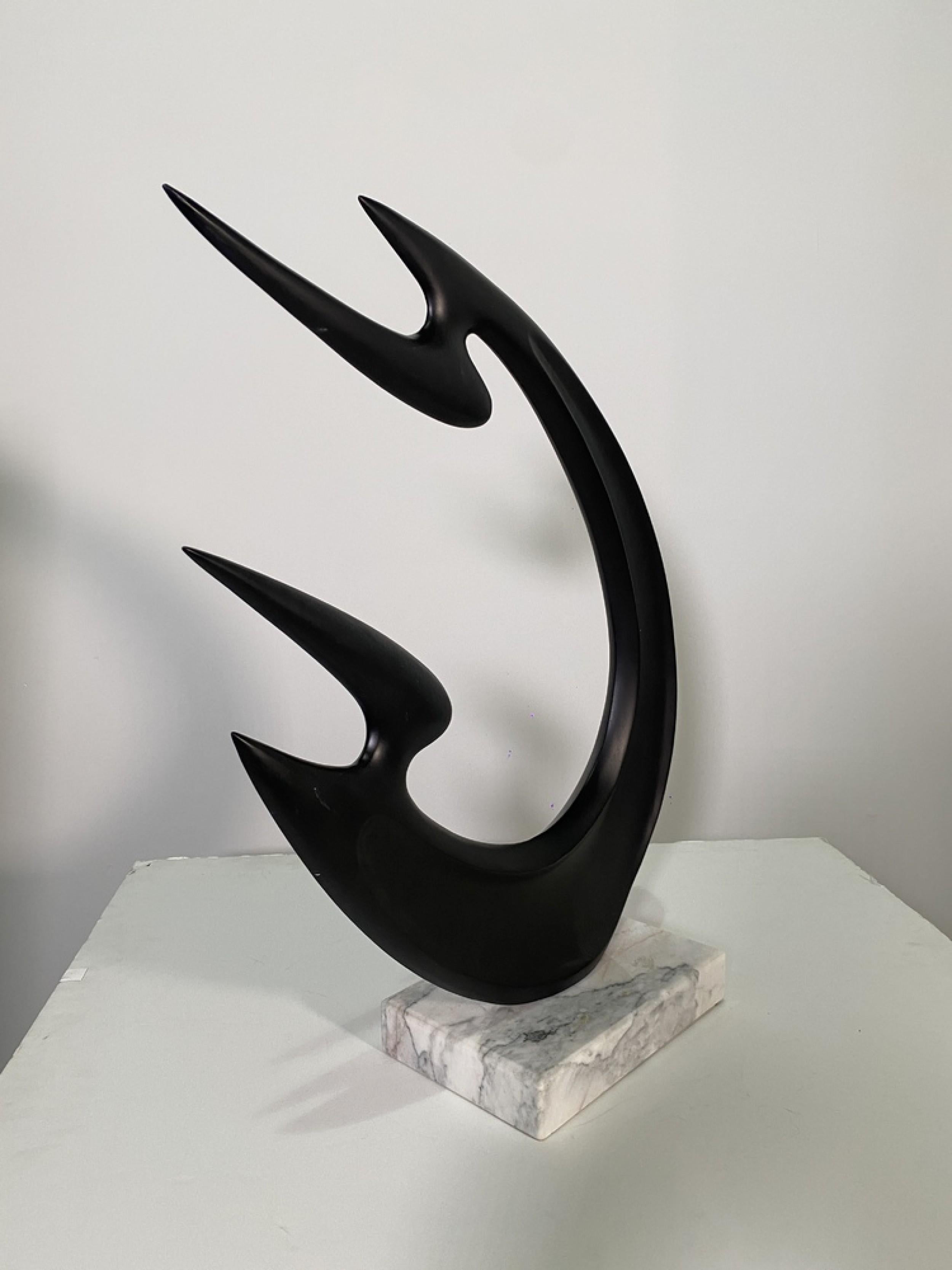 Modern Contemporary American Patinated Bronze Abstract Sculpture on Marble Base For Sale