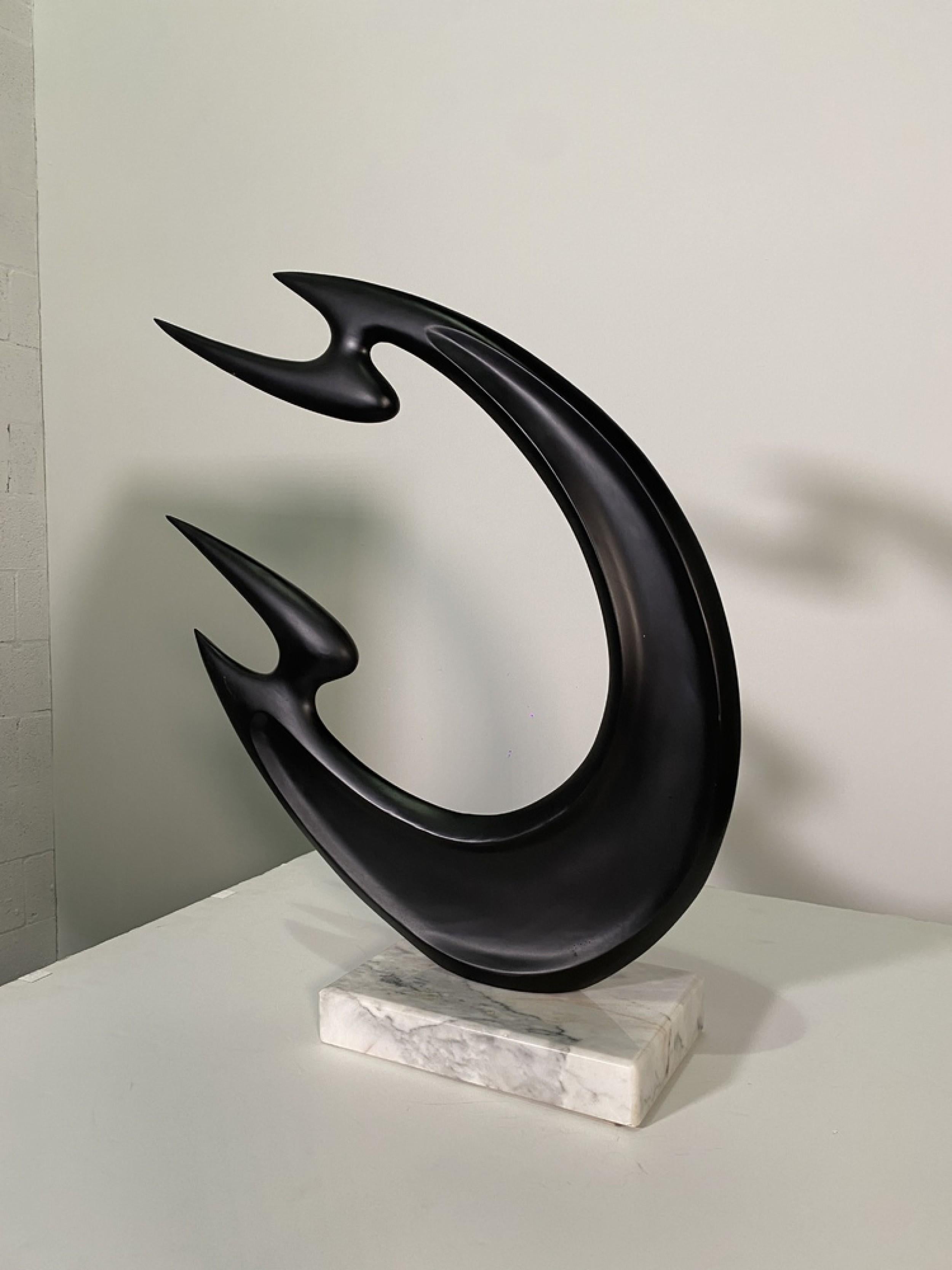 Contemporary American Patinated Bronze Abstract Sculpture on Marble Base For Sale 1