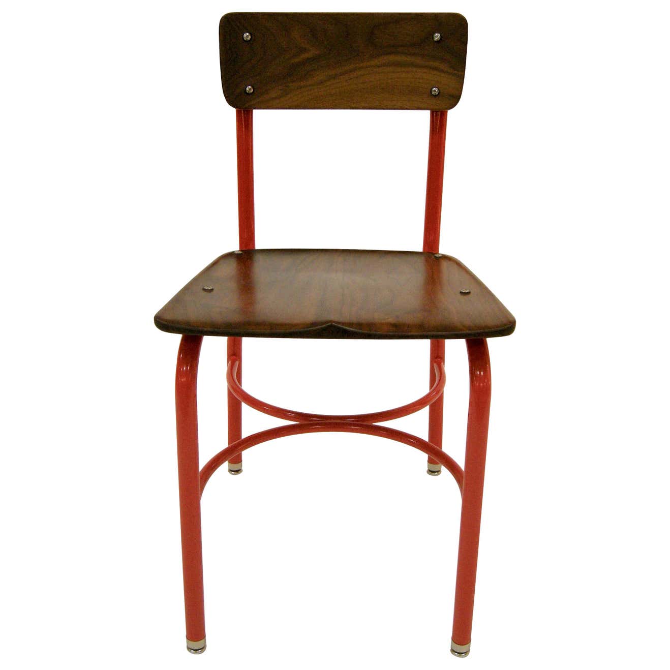 Contemporary American School House Chair, Walnut, Powder Coated