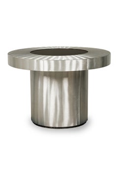 Contemporary American Stainless Steel and Black Glass Infinity Table