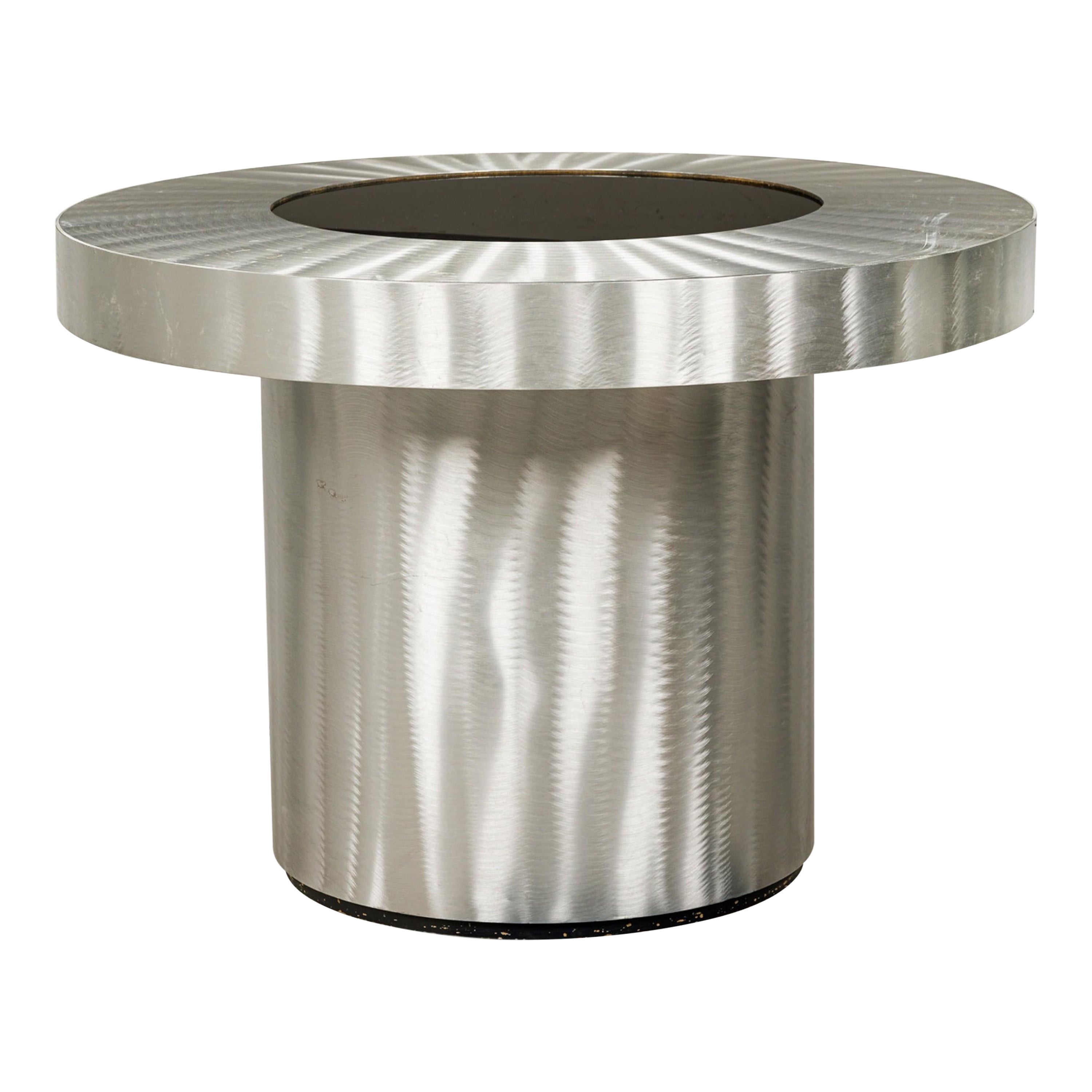 Contemporary American Stainless Steel and Black Glass Infinity Table