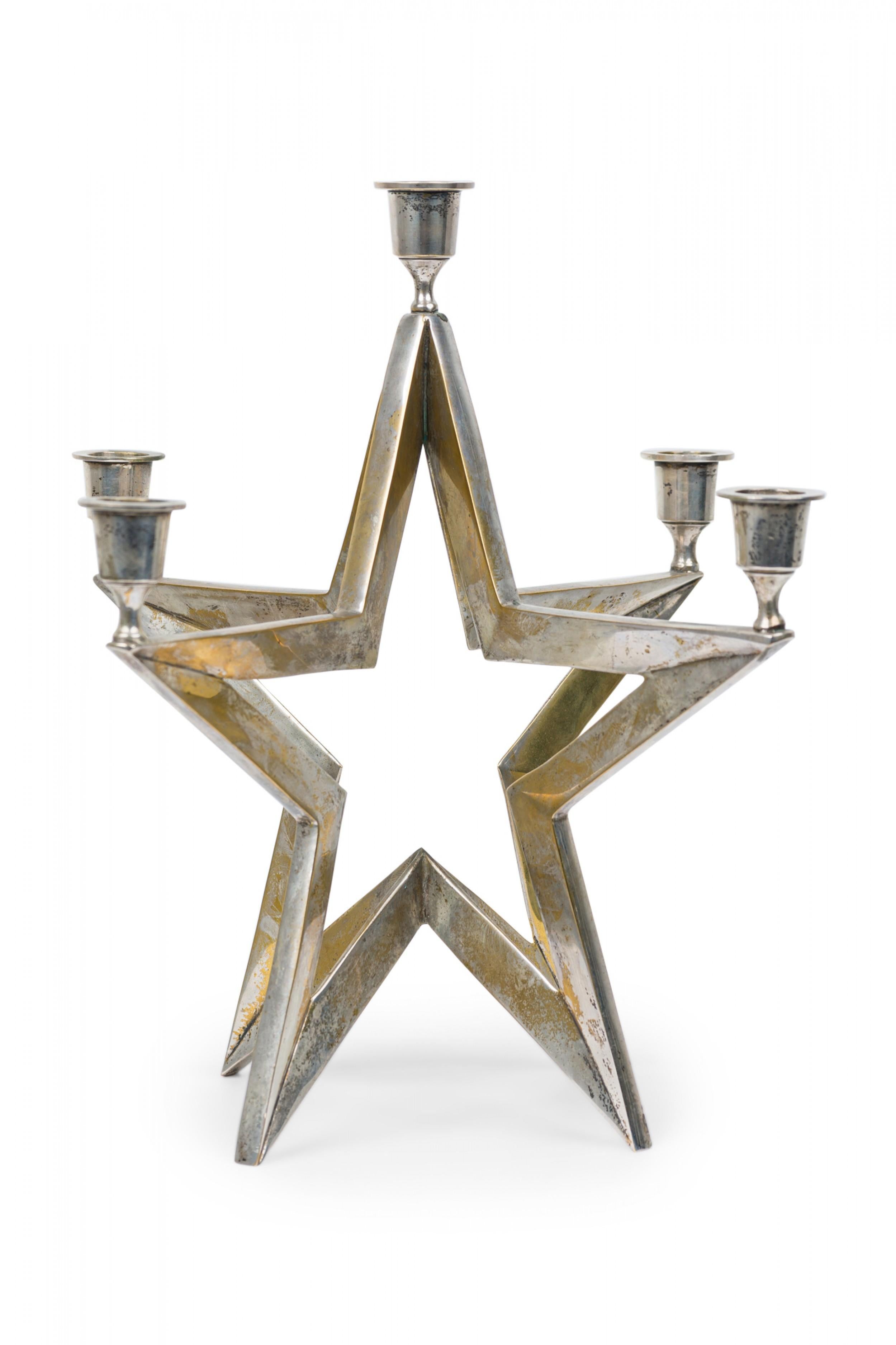 Modern Contemporary American Star Form Metal Candle Stick For Sale