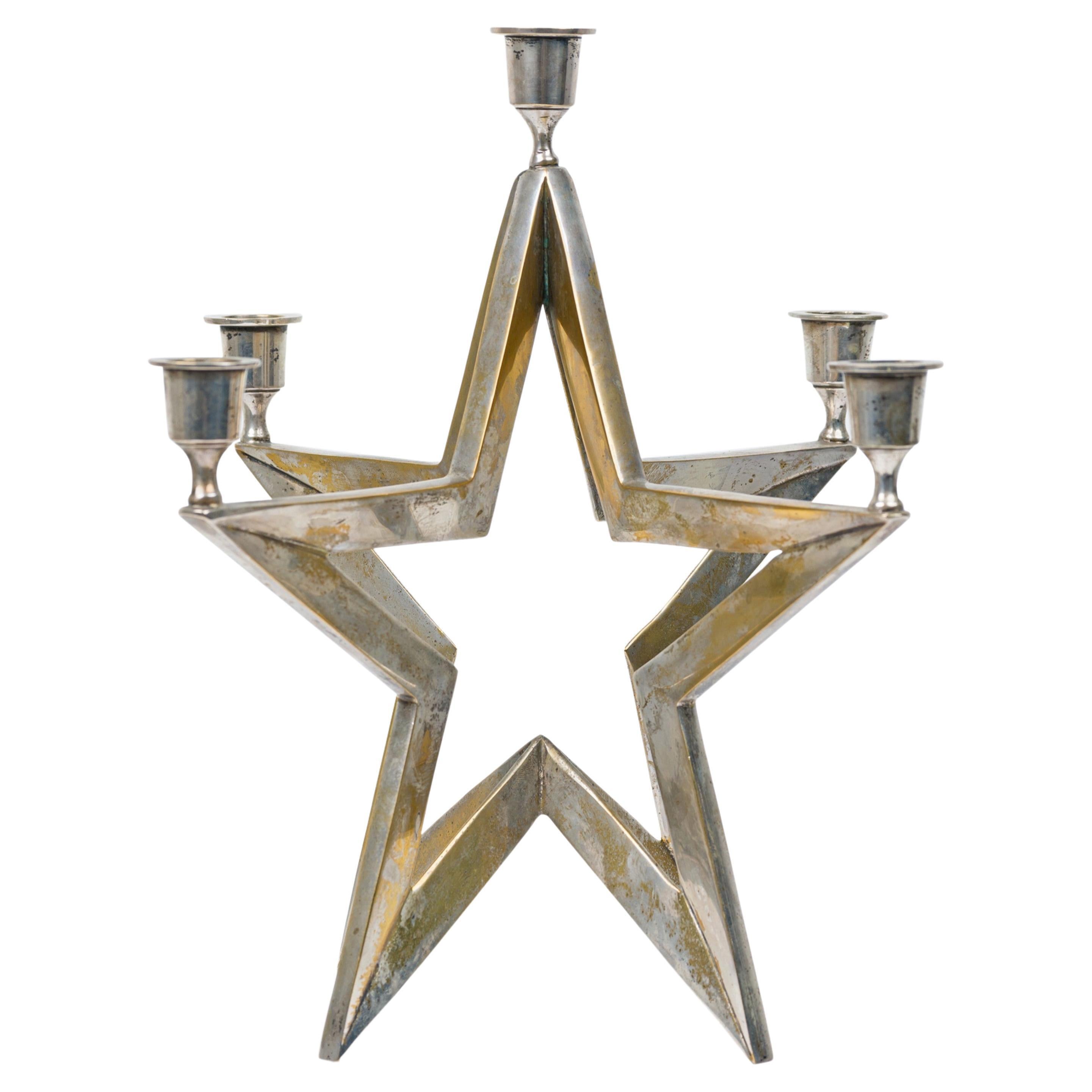 Contemporary American Star Form Metal Candle Stick For Sale