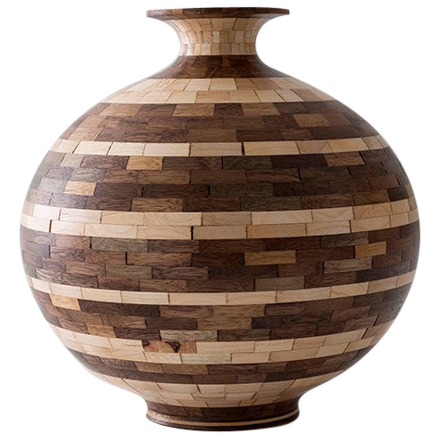 STACKED Walnut and Maple Striped Vase by Richard Haining, Available Now