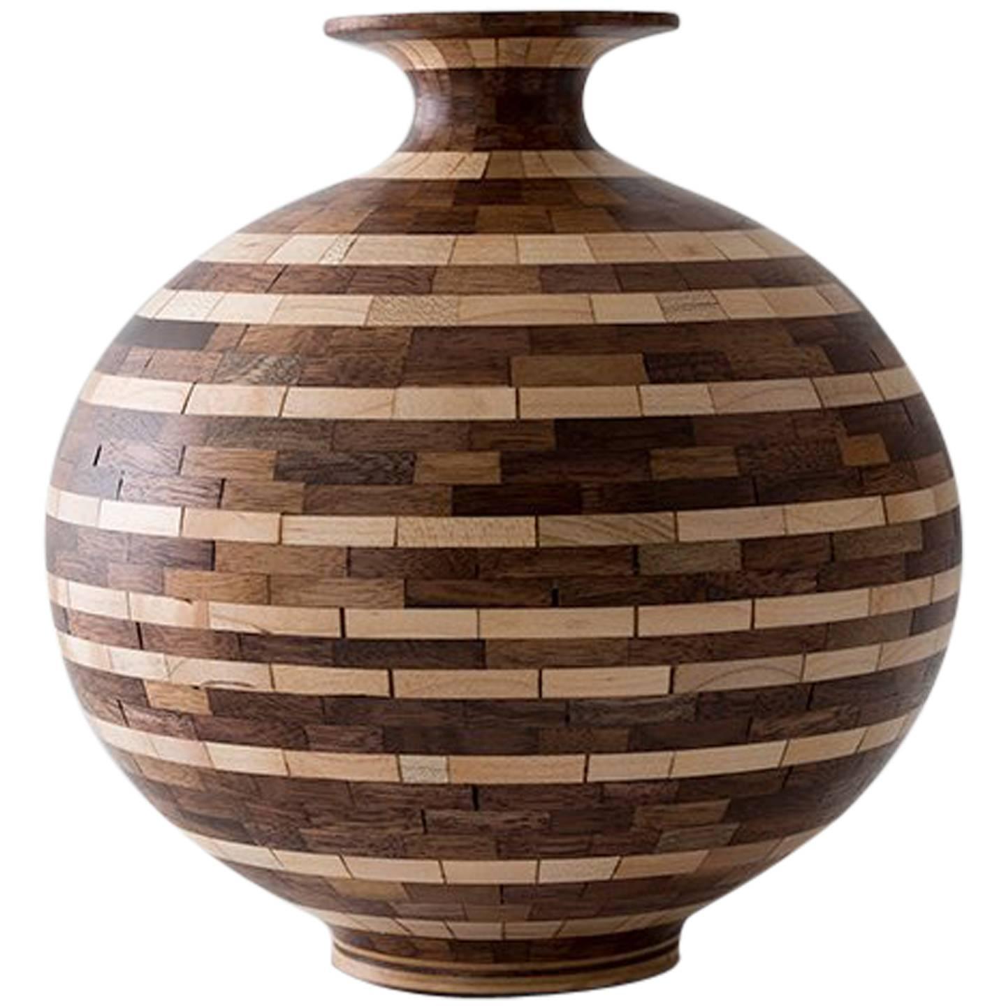 STACKED Walnut and Maple Striped Vase by Richard Haining, Available Now