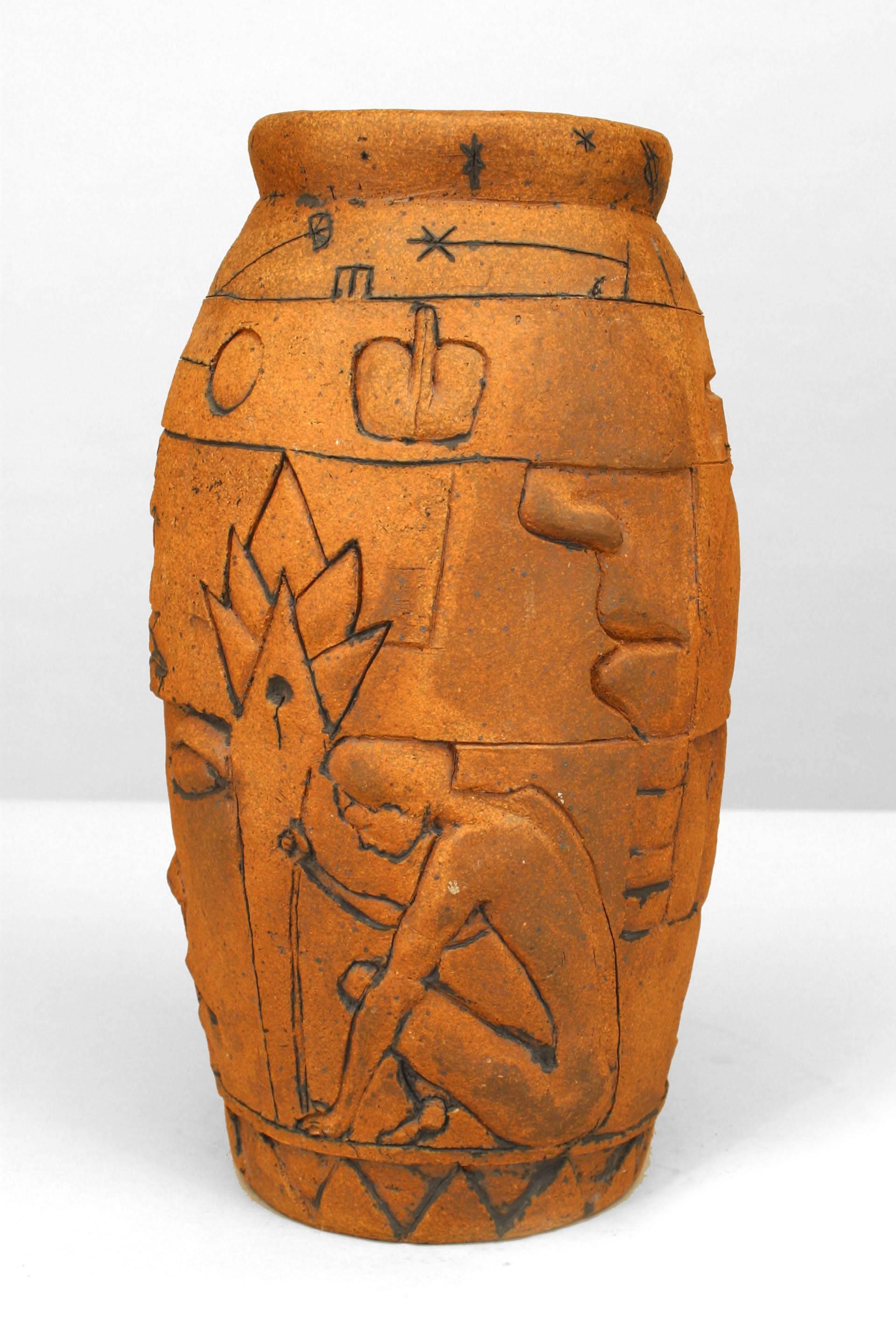 American Post-War Bentley Egyptian Style Terra-Cotta Vase In Good Condition For Sale In New York, NY