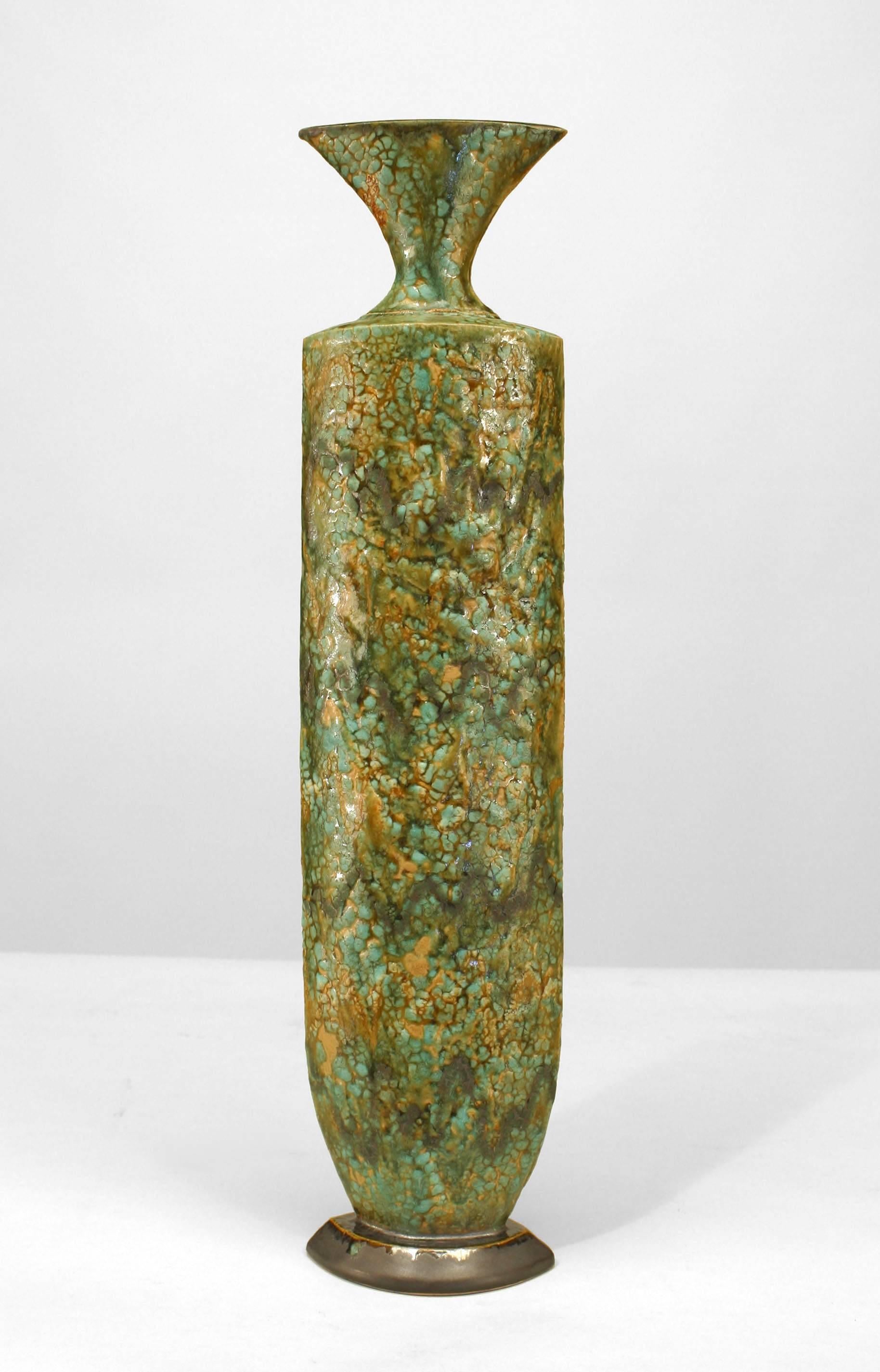 American Post-War Design glazed green textured ceramic 