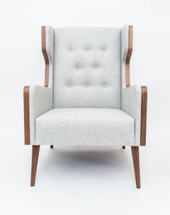 Contemporary American Walnut Felt Gray Armchair