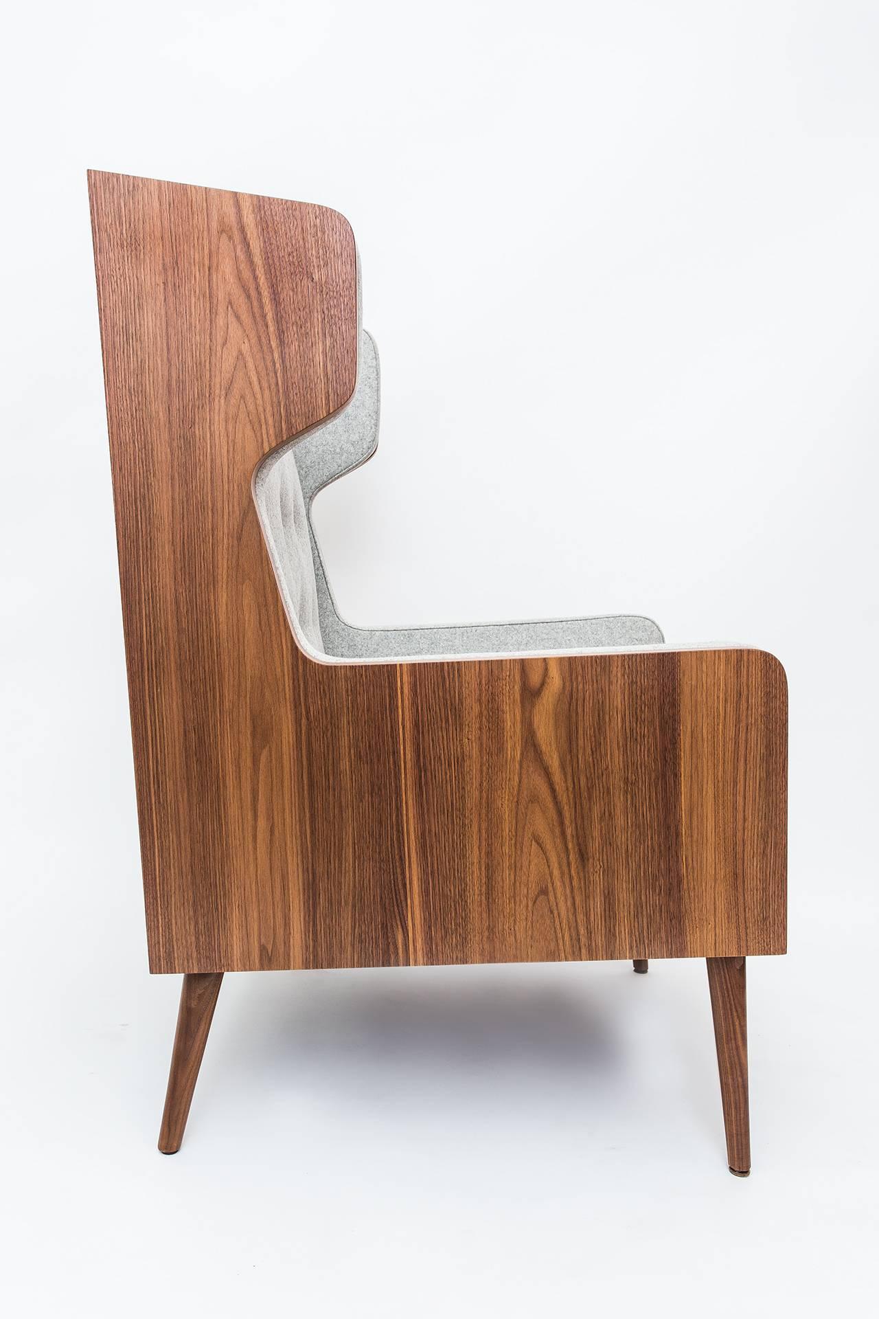 Woodwork Contemporary American Walnut Felt Gray Armchair For Sale