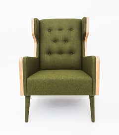 Contemporary American White Oak Felt Green Armchair