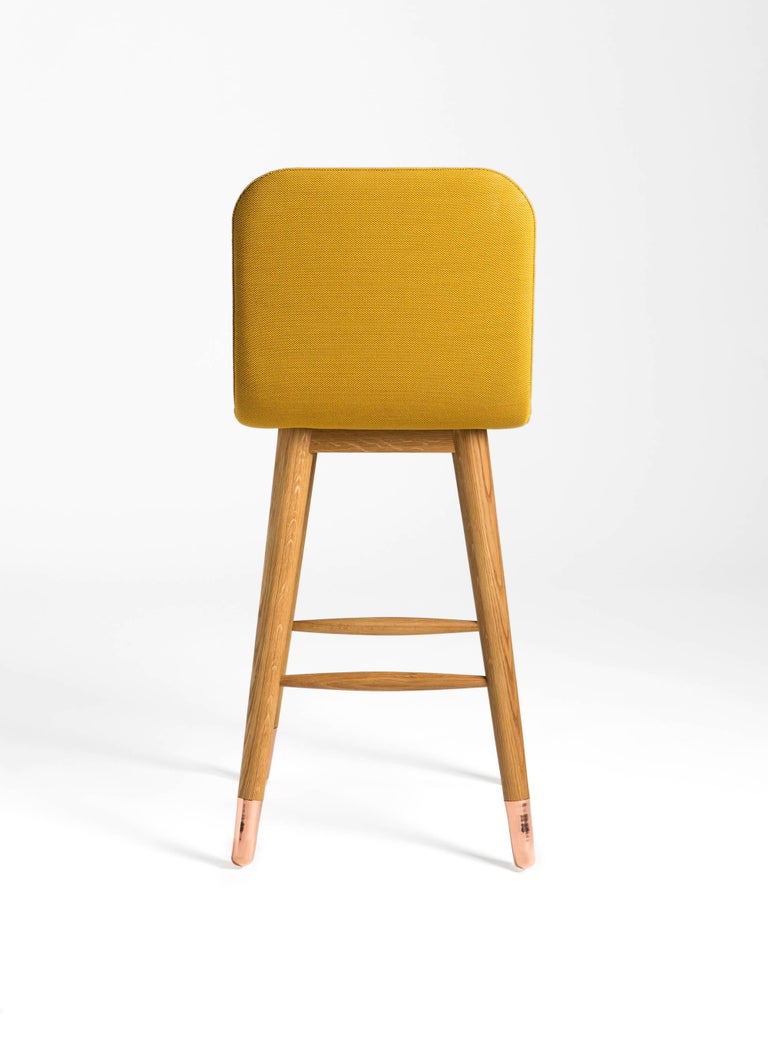 Contemporary American White Oak Yellow Mistral Bar Stool with Copper Legs  For Sale at 1stDibs