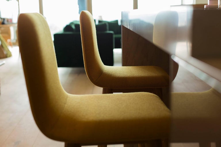 Contemporary American White Oak Yellow Mistral Bar Stool with Copper