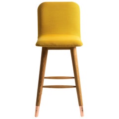 Contemporary American White Oak Yellow Mistral Bar Stool with Copper Legs