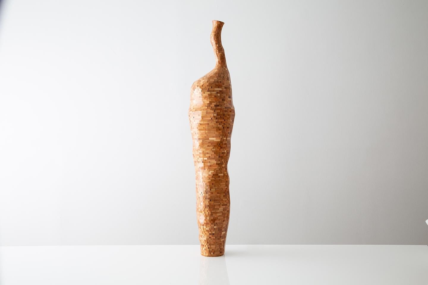 Hand-Carved Tall STACKED Faceted Organic Cherry Vase, by Richard Haining, Available Now