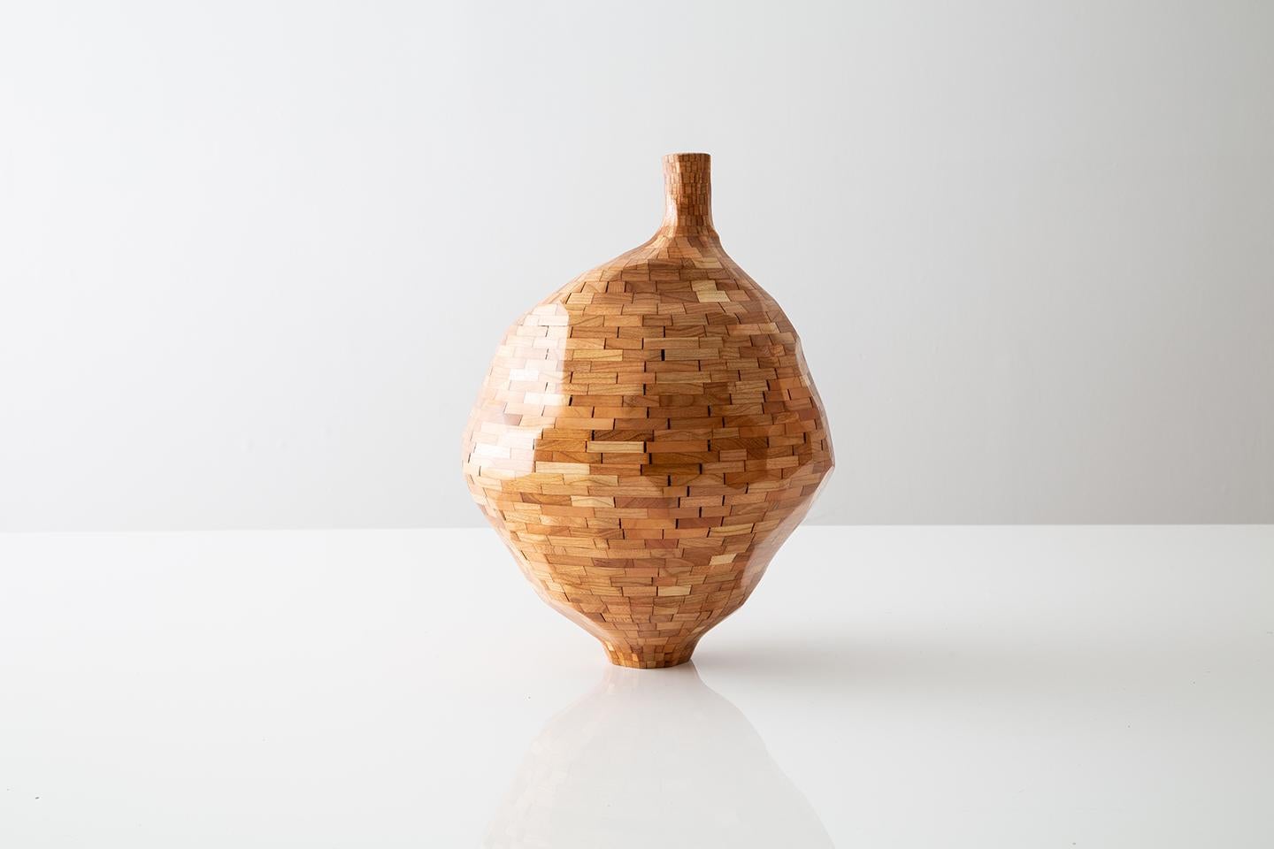 Carved Short STACKED Faceted Organic Cherry Vase, by Richard Haining, Available now