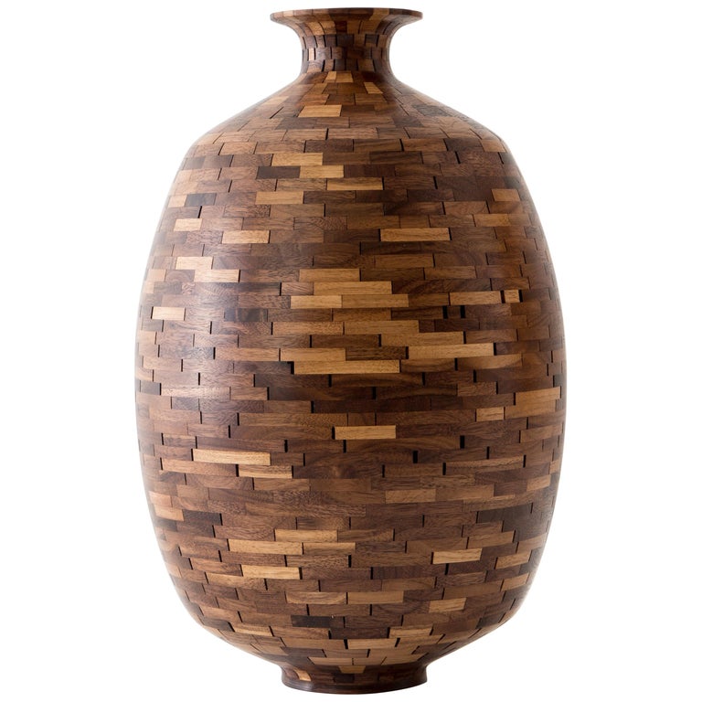 Contemporary STACKED Walnut Jug by Richard Haining, Wooden Vase, Available Now For Sale at 1stdibs