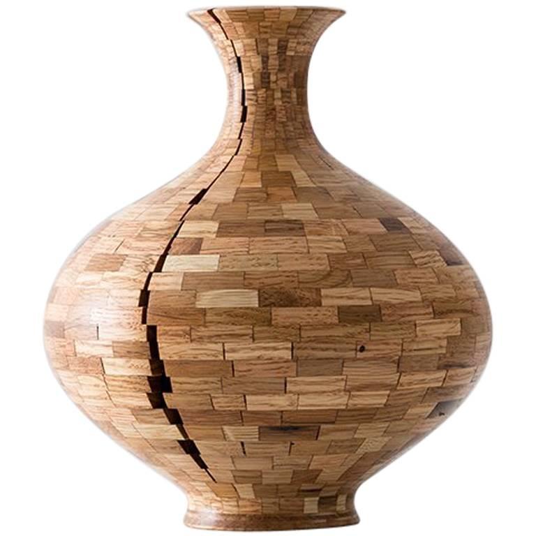 STACKED "Cracked" Short Oak Vase by Richard Haining, Available Now