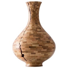 Contemporary STACKED "Cracked" Tall Oak Vase by Richard Haining, Available Now