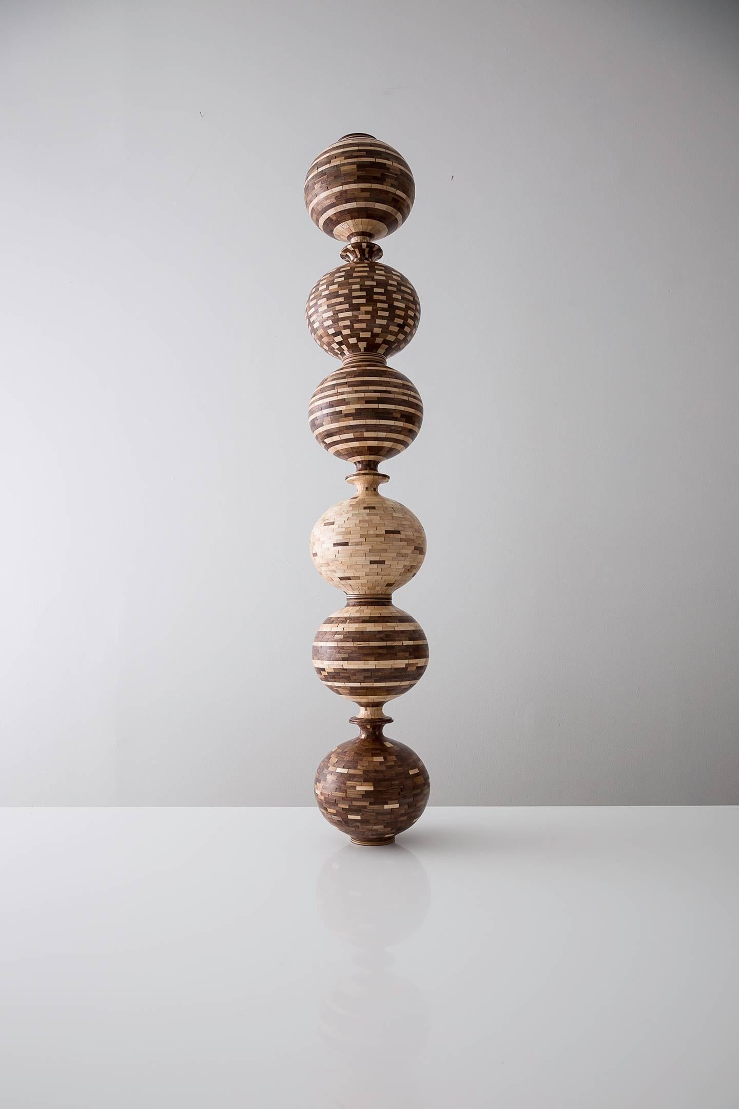 American STACKED Walnut and Maple Patterned Vase by Richard Haining, Available Now