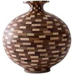 Contemporary American Wooden Pattern Vase, Walnut, Maple, Handmade, in Stock