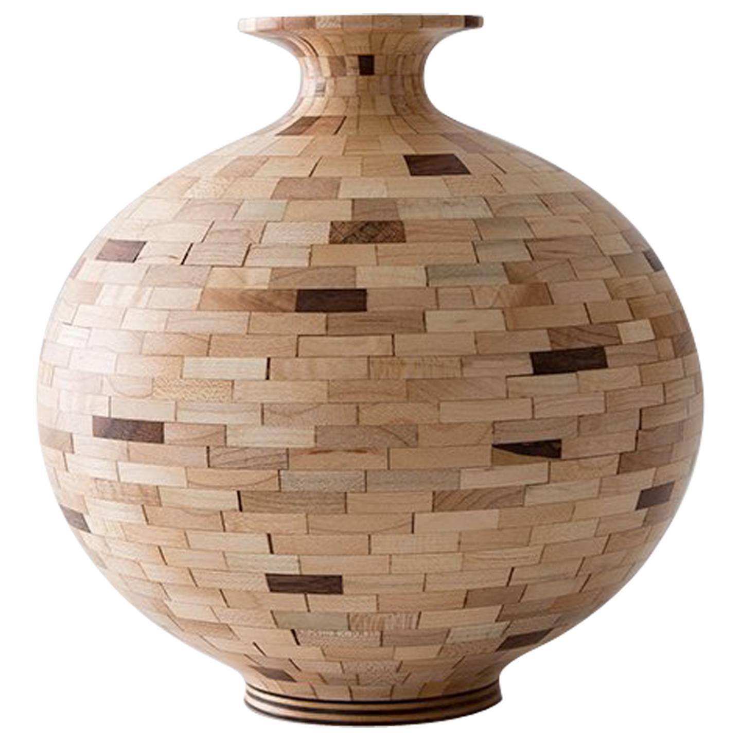 STACKED Walnut and Maple Patterned Vase by Richard Haining, Available Now